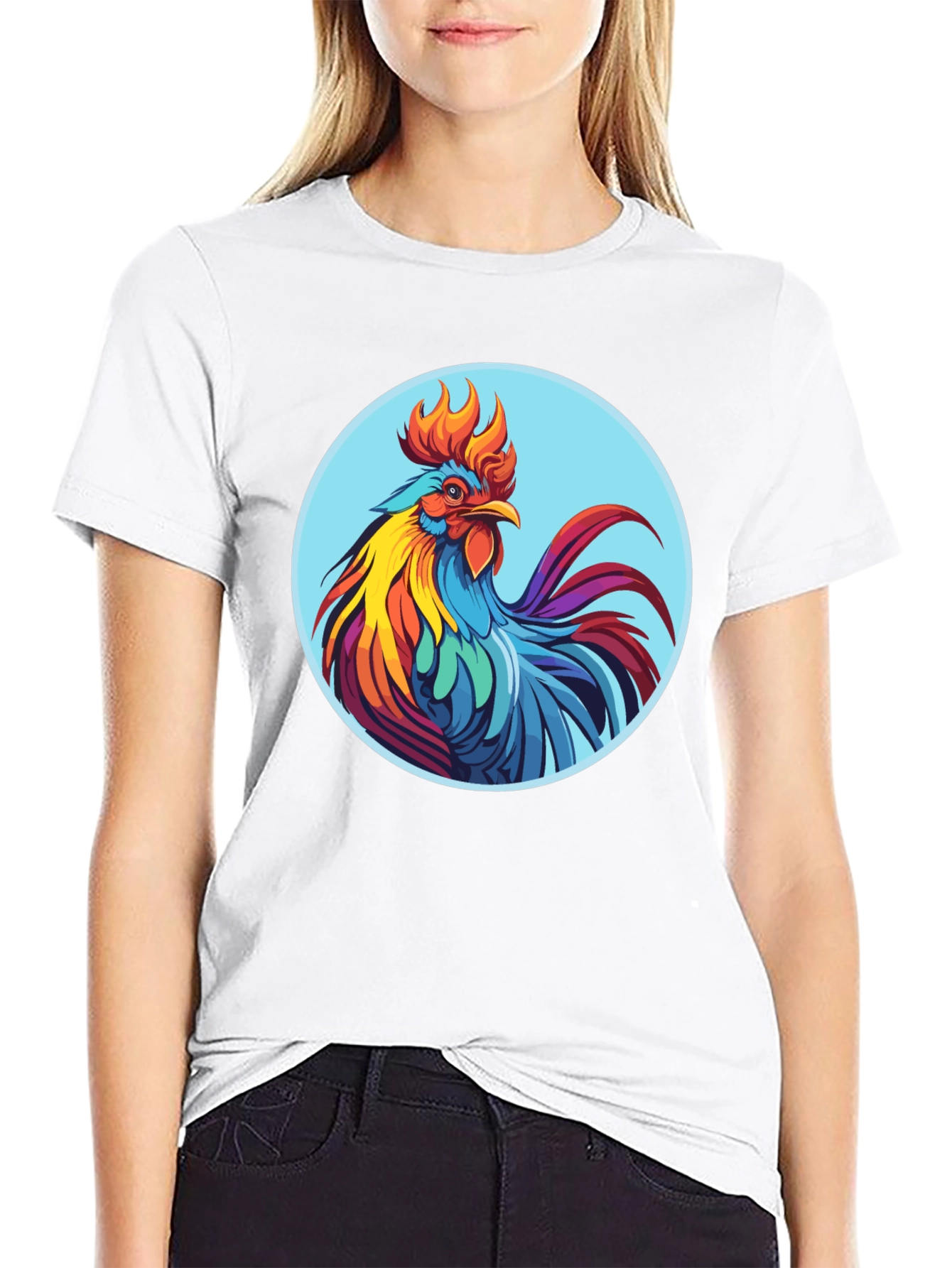 Rooster Graphic Tee - Bold Black Cotton T-Shirt