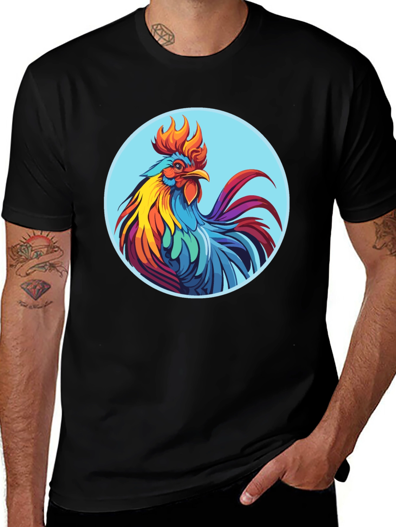 Rooster Graphic Tee - Bold Black Cotton T-Shirt