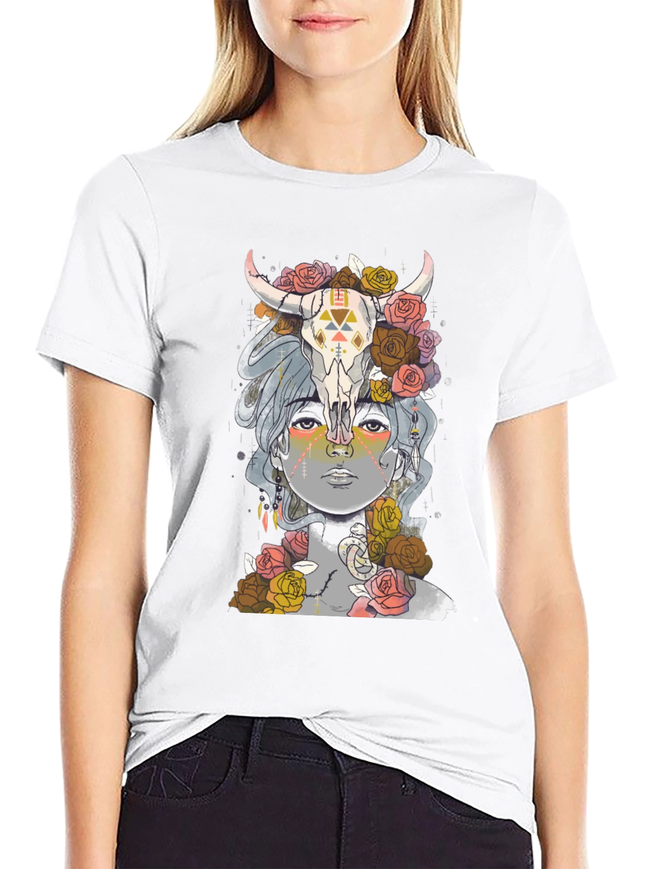 Floral Skull Graphic Tee - Unisex