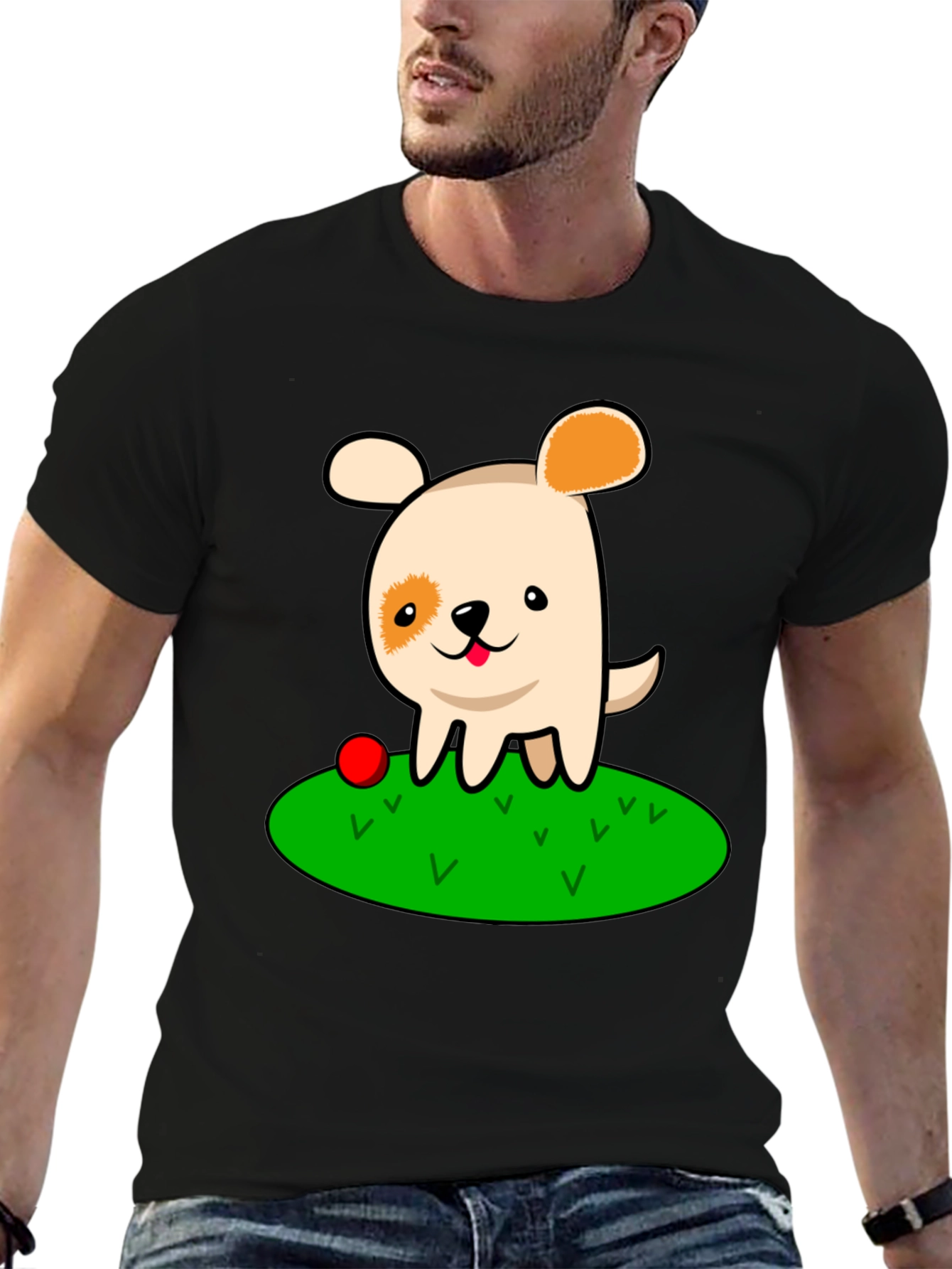 Cute Dog Cartoon Black T-Shirt