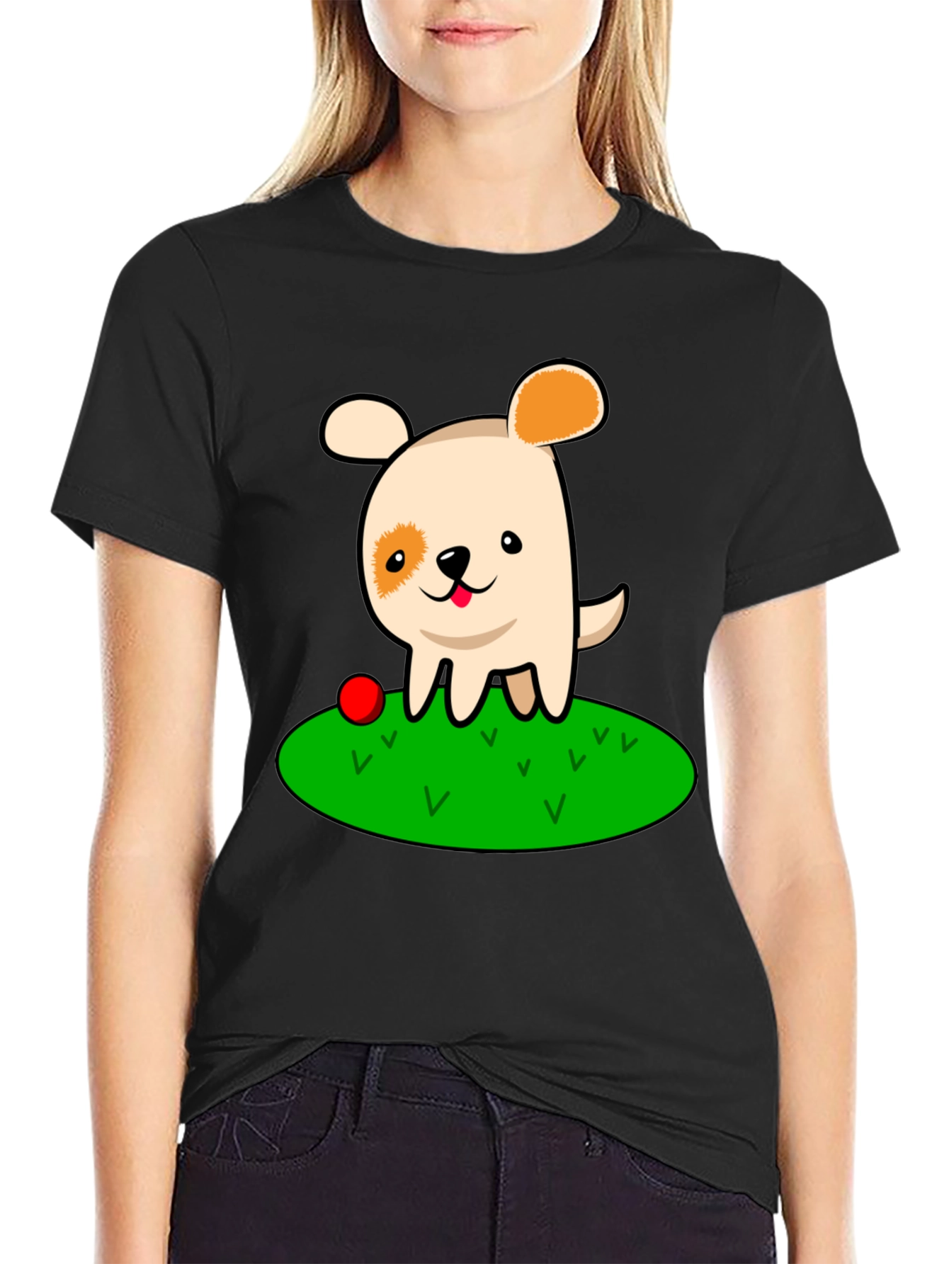 Cute Dog Cartoon Black T-Shirt