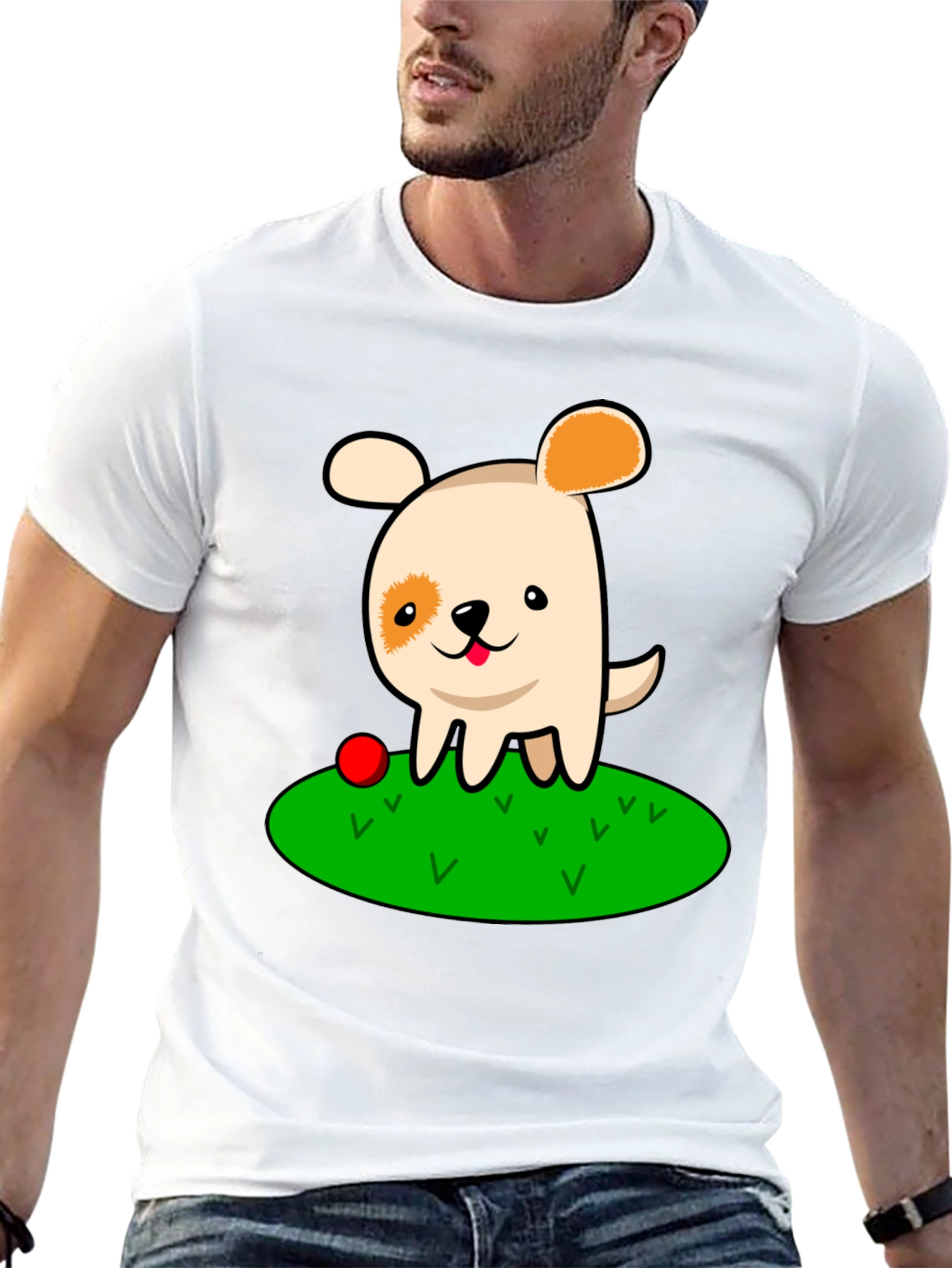 Cute Dog Cartoon Black T-Shirt