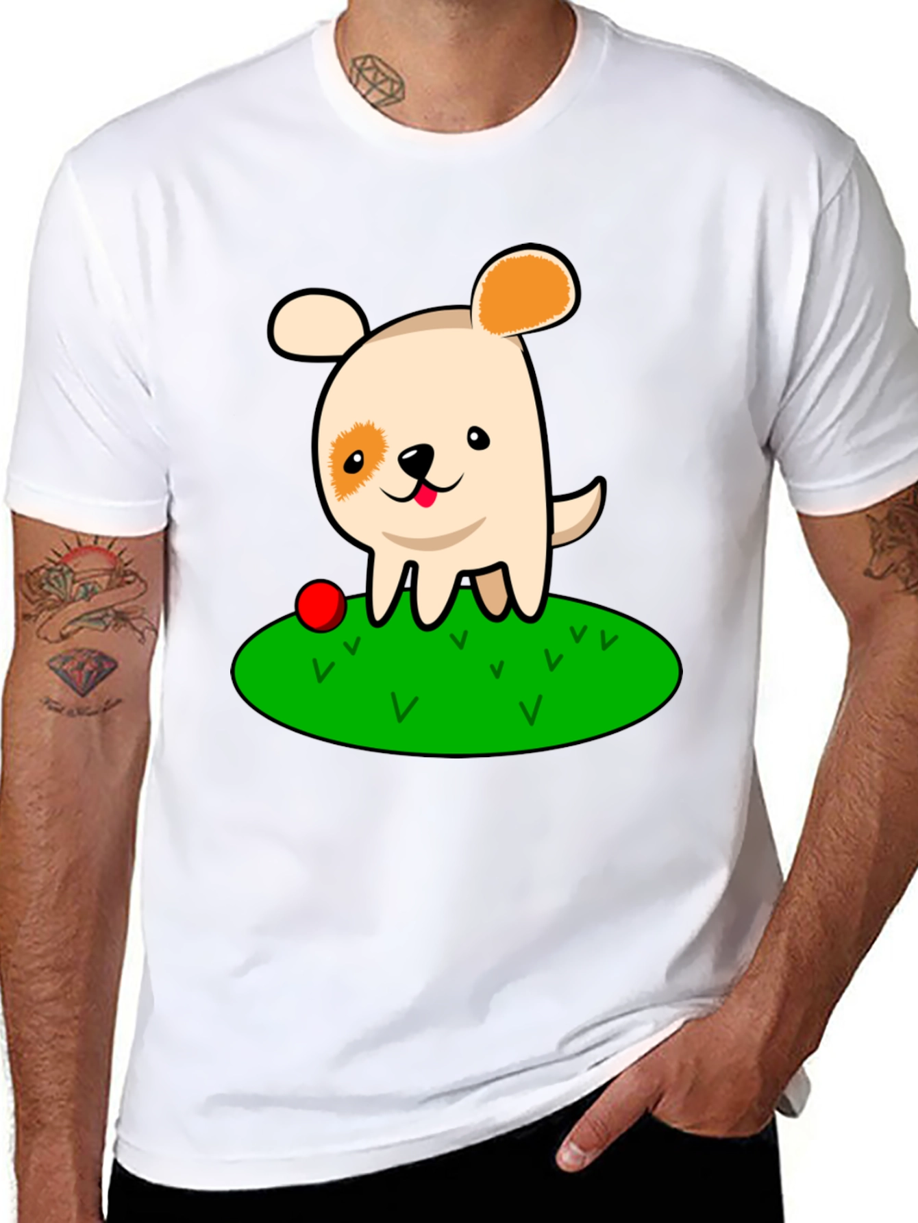 Cute Dog Cartoon Black T-Shirt
