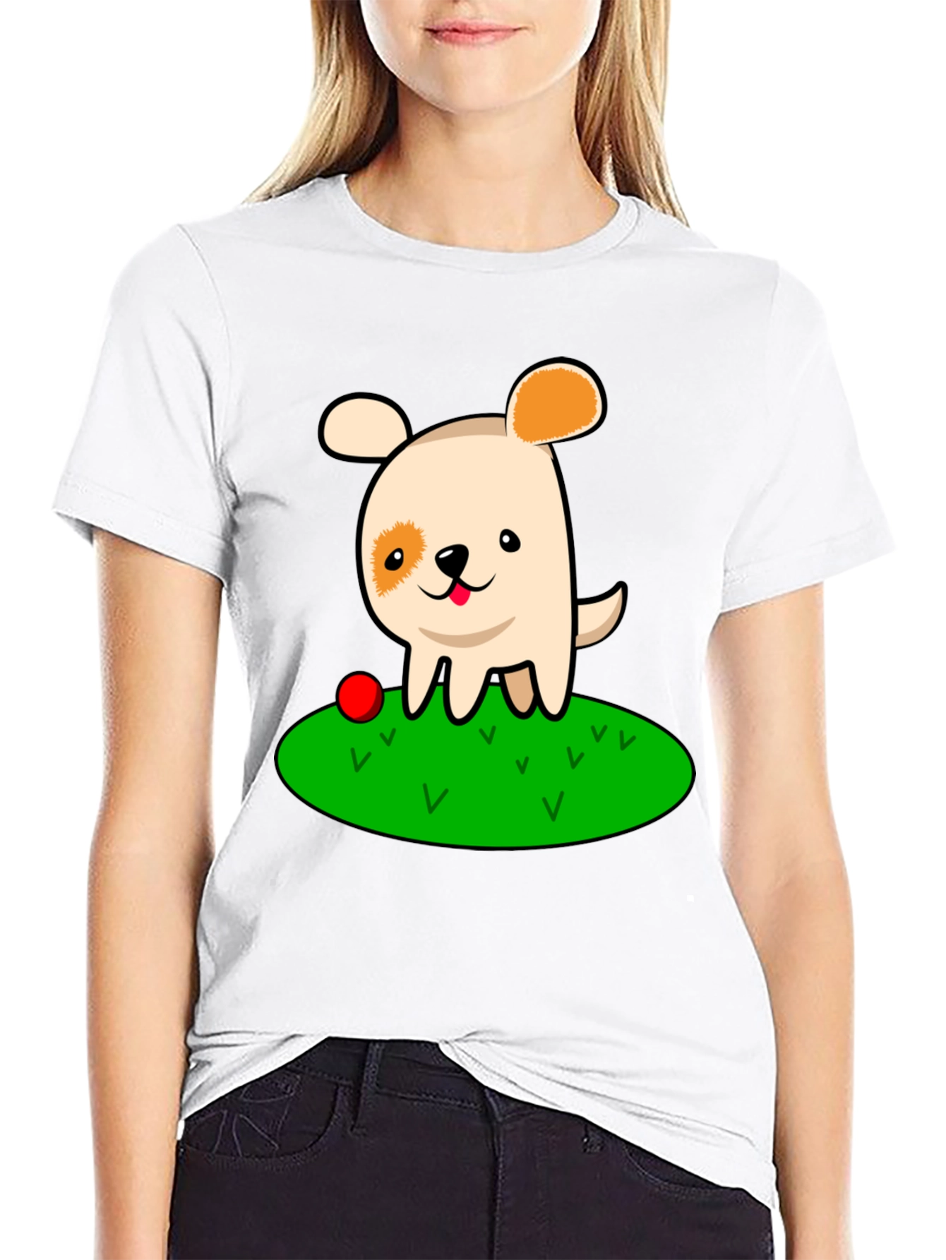 Cute Dog Cartoon Black T-Shirt