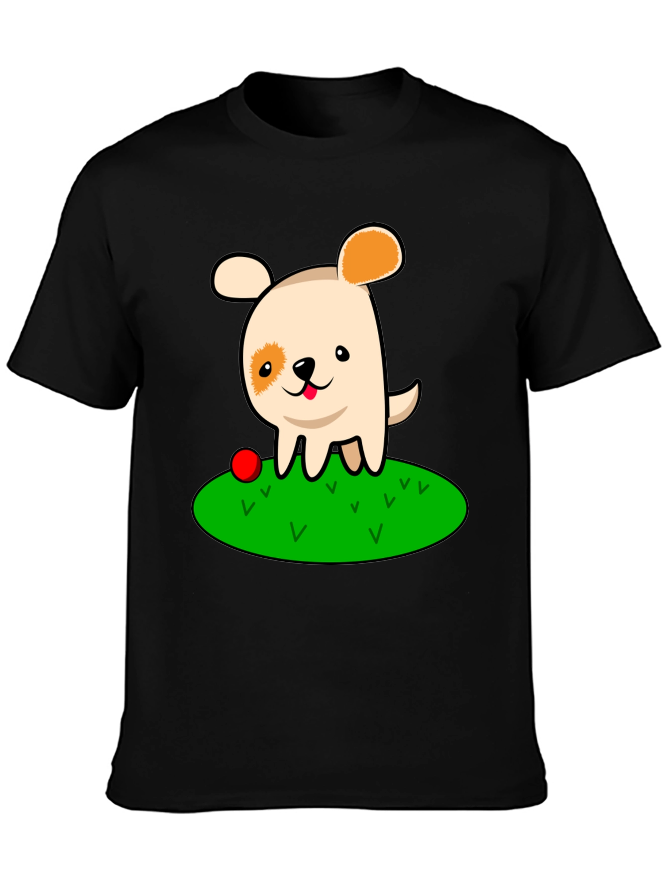 Cute Dog Cartoon Black T-Shirt