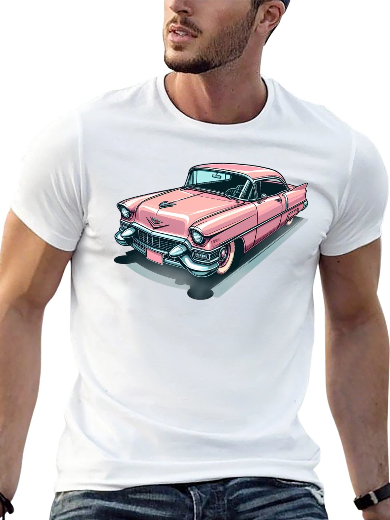 Classic Pink Cadillac Graphic Tee - Retro Cool