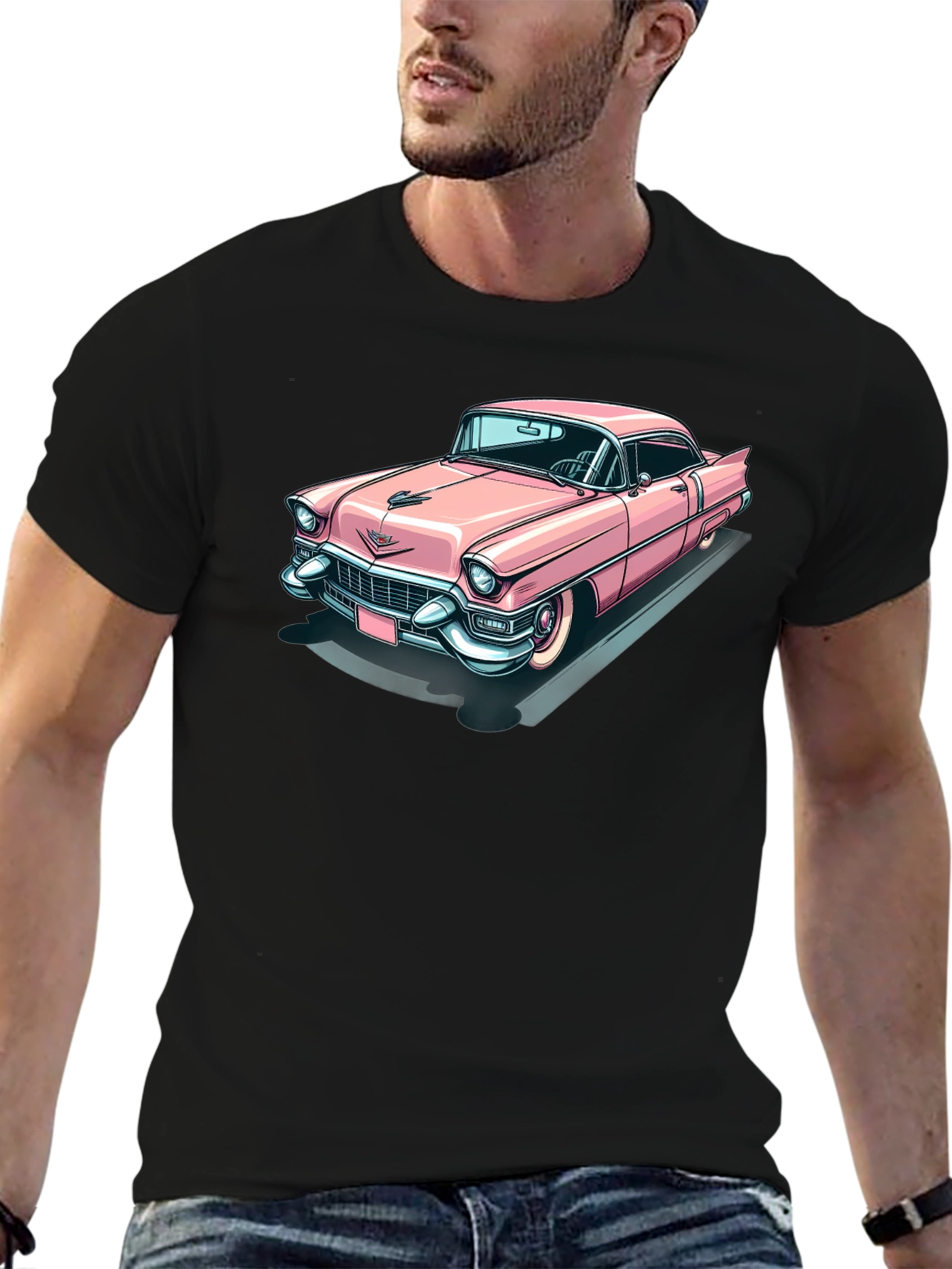 Classic Pink Cadillac Graphic Tee - Retro Cool