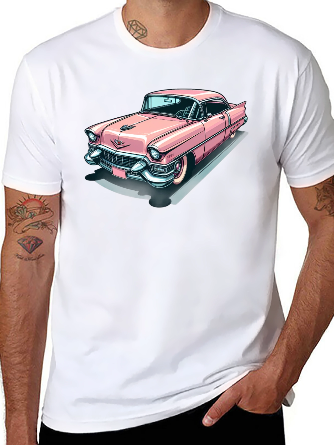 Classic Pink Cadillac Graphic Tee - Retro Cool