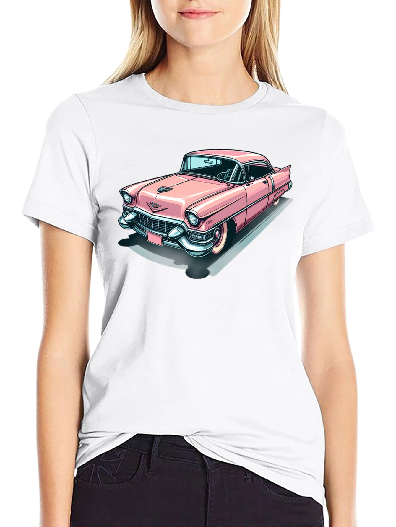 Classic Pink Cadillac Graphic Tee - Retro Cool