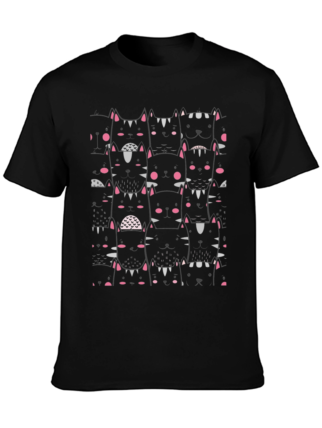 Mens Black Cat Pattern Graphic Tee