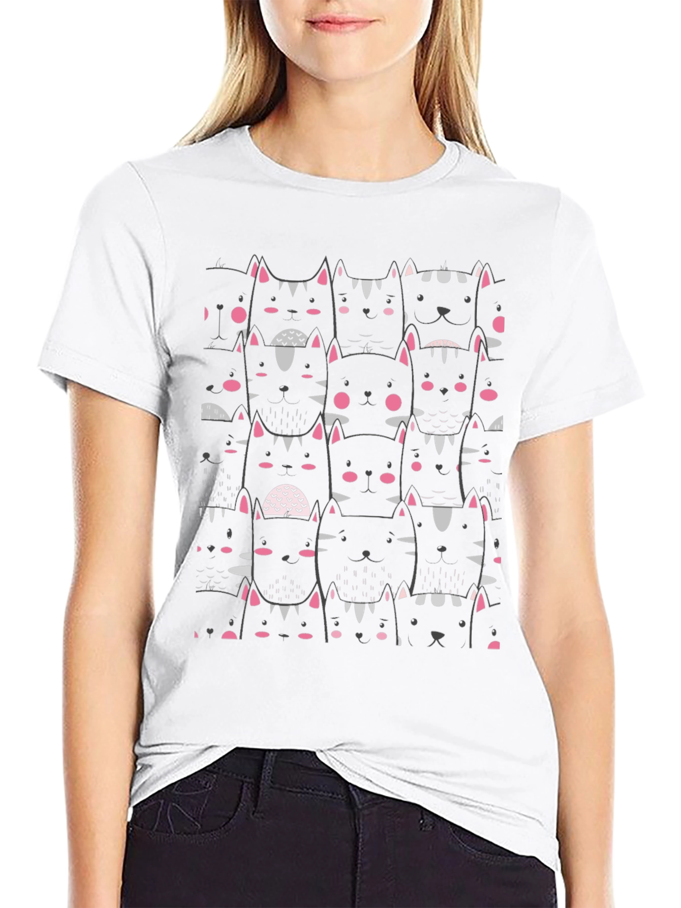 Mens Black Cat Pattern Graphic Tee
