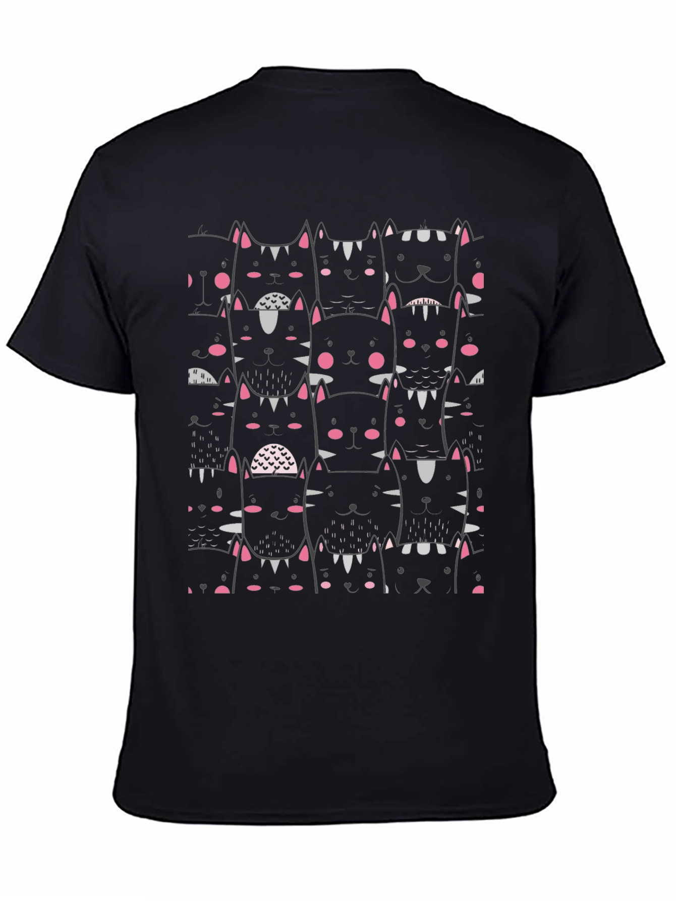 Mens Black Cat Pattern Graphic Tee