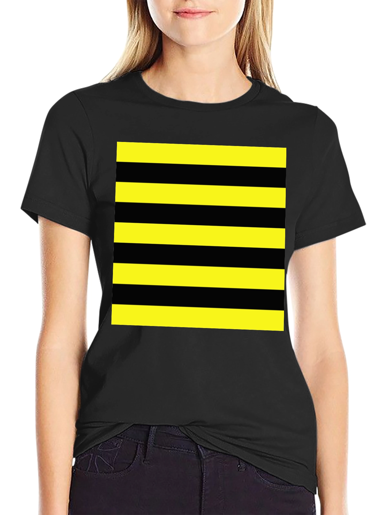 Striped Graphic Tee - Black and Yellow