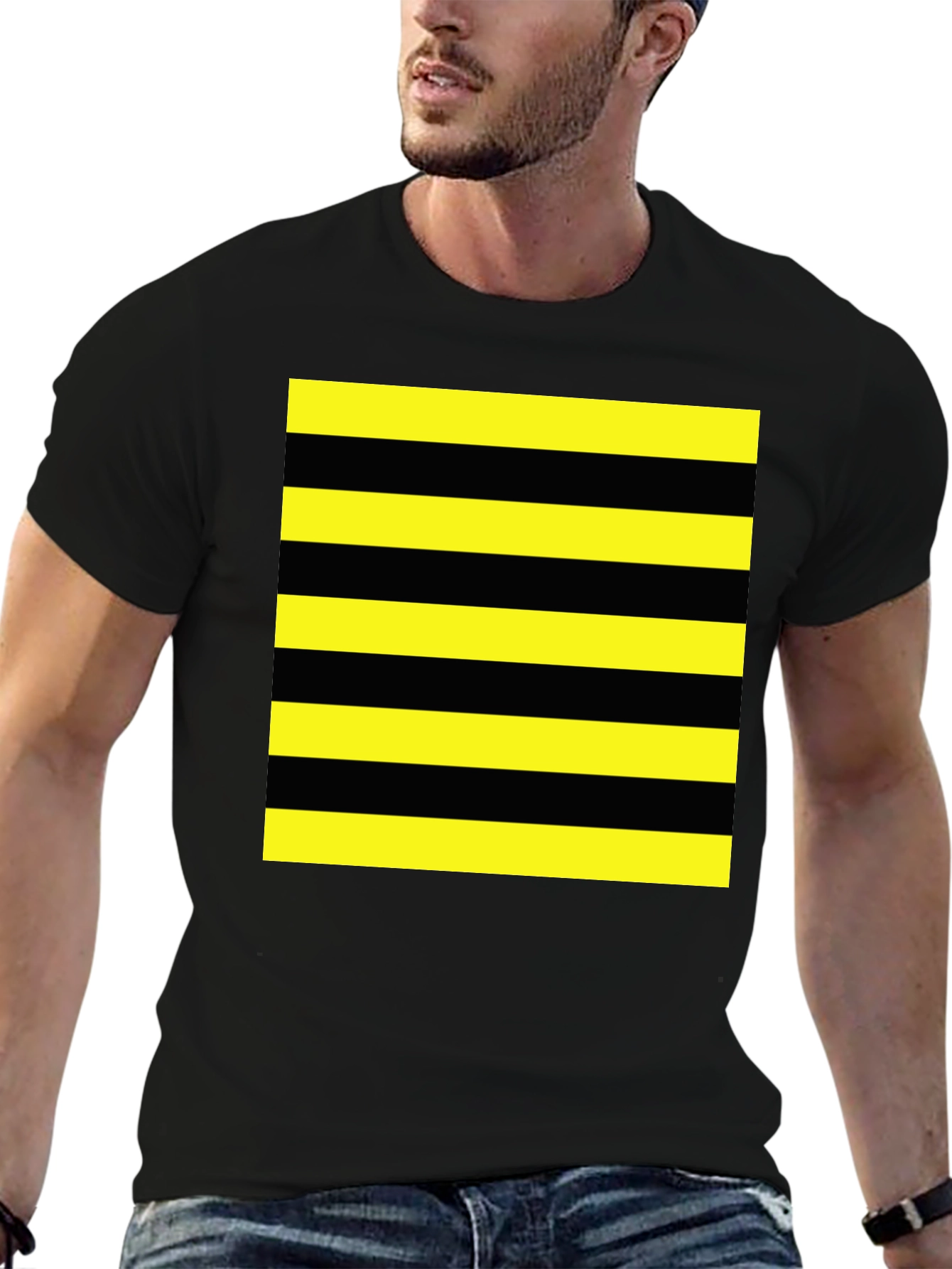 Striped Graphic Tee - Black and Yellow