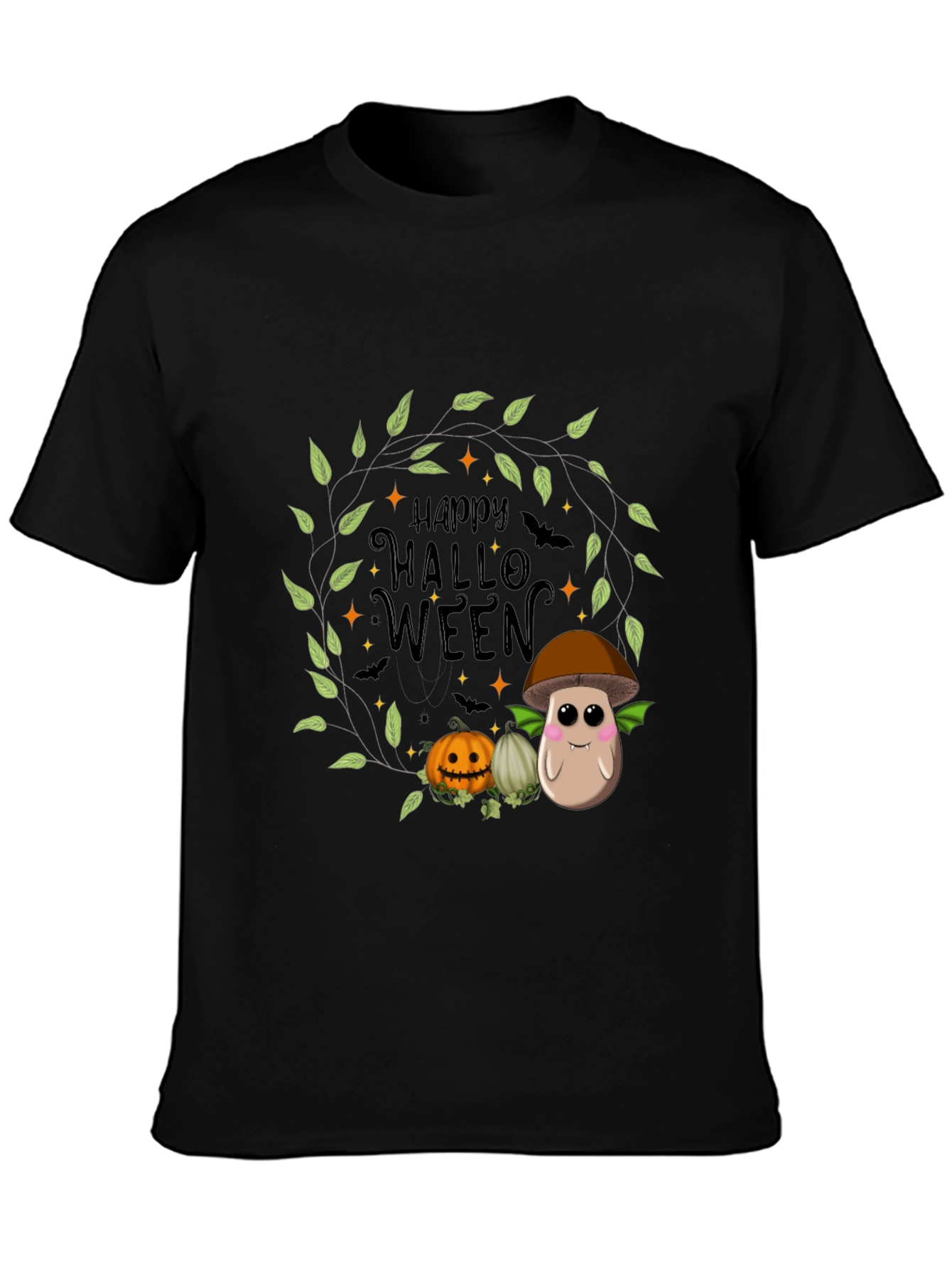 Happy Halloween T-Shirt with Mushroom and Pumpkin Design