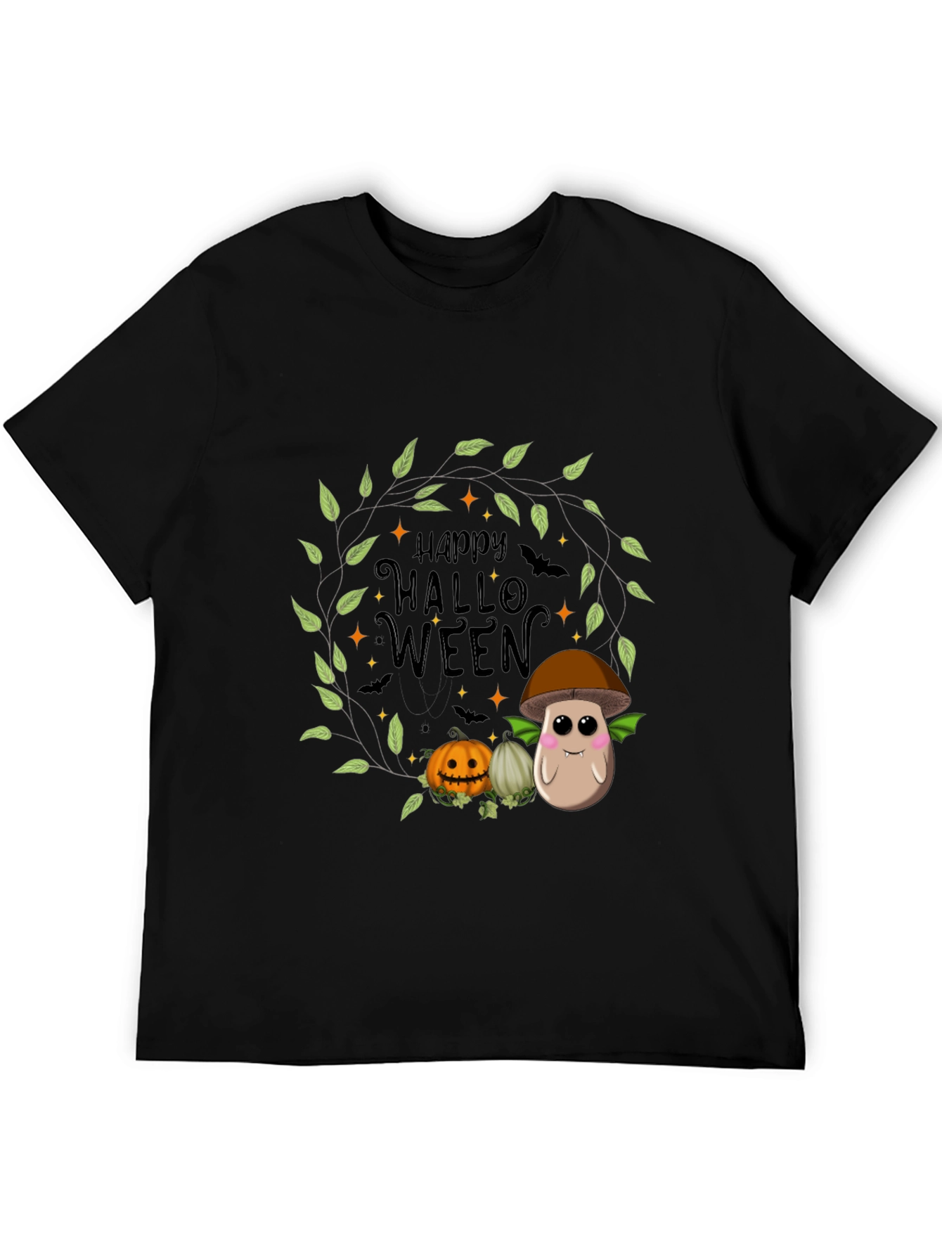 Happy Halloween T-Shirt with Mushroom and Pumpkin Design