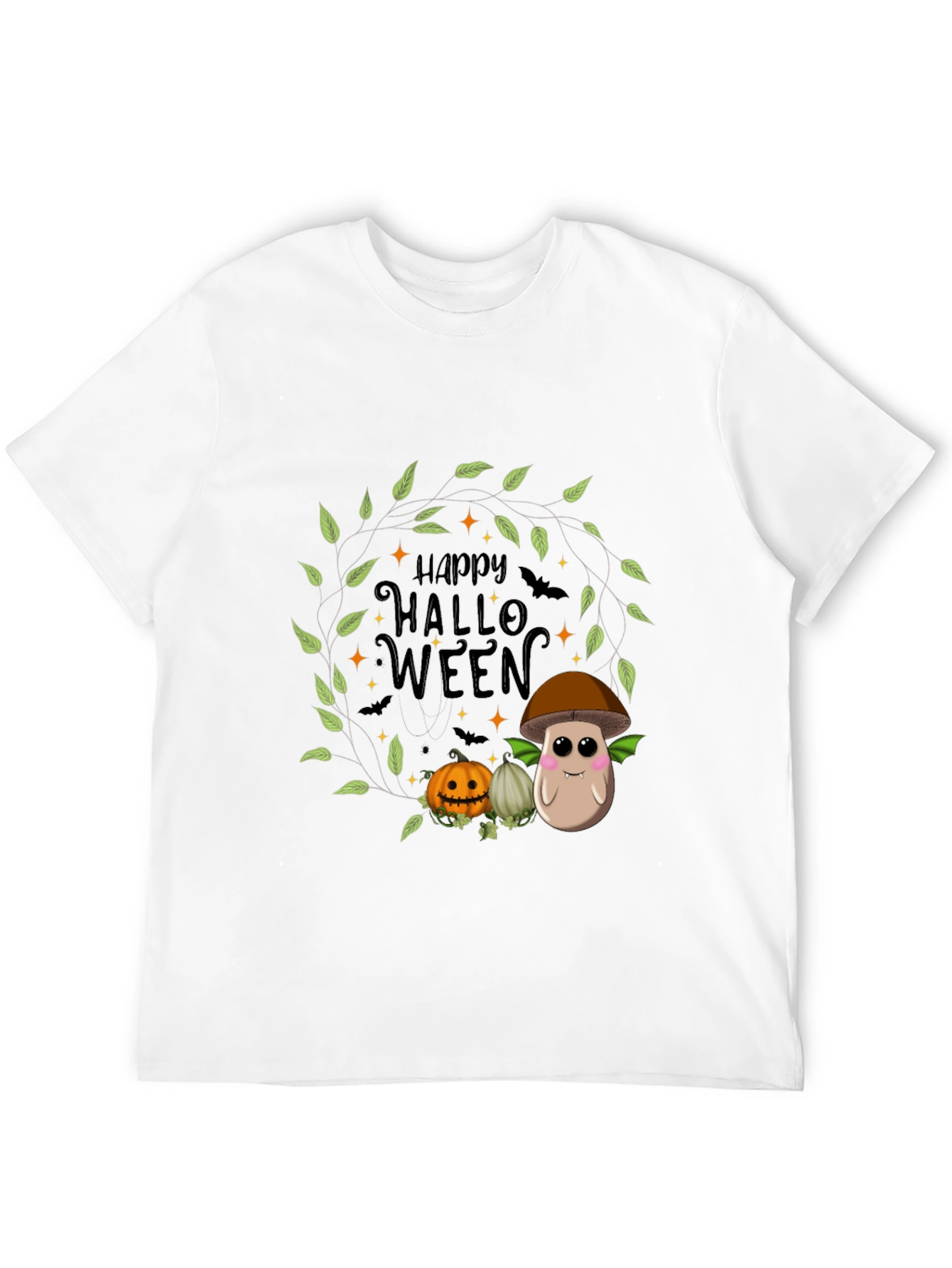 Happy Halloween T-Shirt with Mushroom and Pumpkin Design