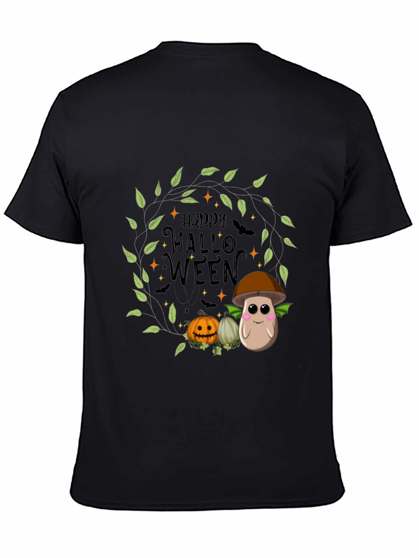 Happy Halloween T-Shirt with Mushroom and Pumpkin Design