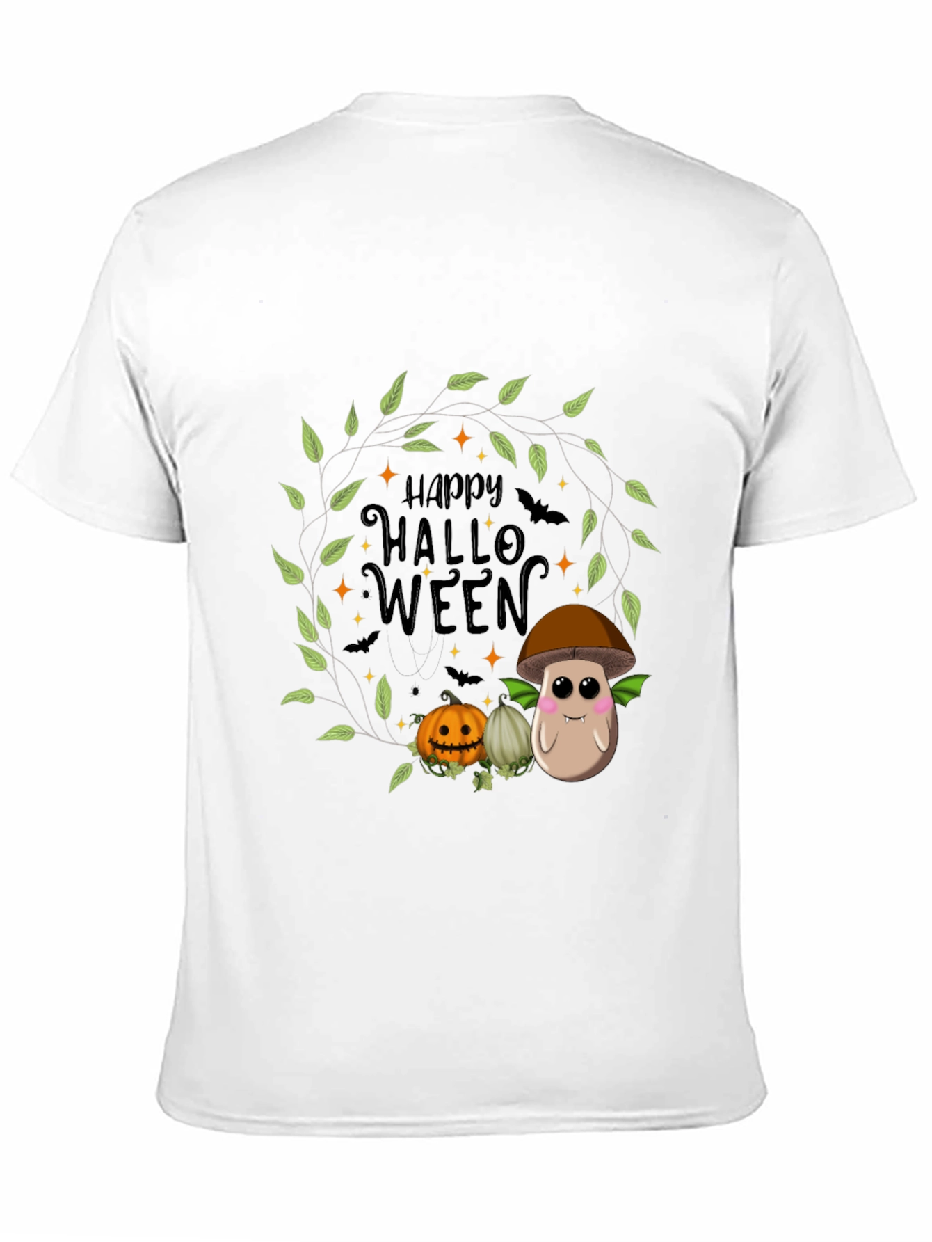 Happy Halloween T-Shirt with Mushroom and Pumpkin Design