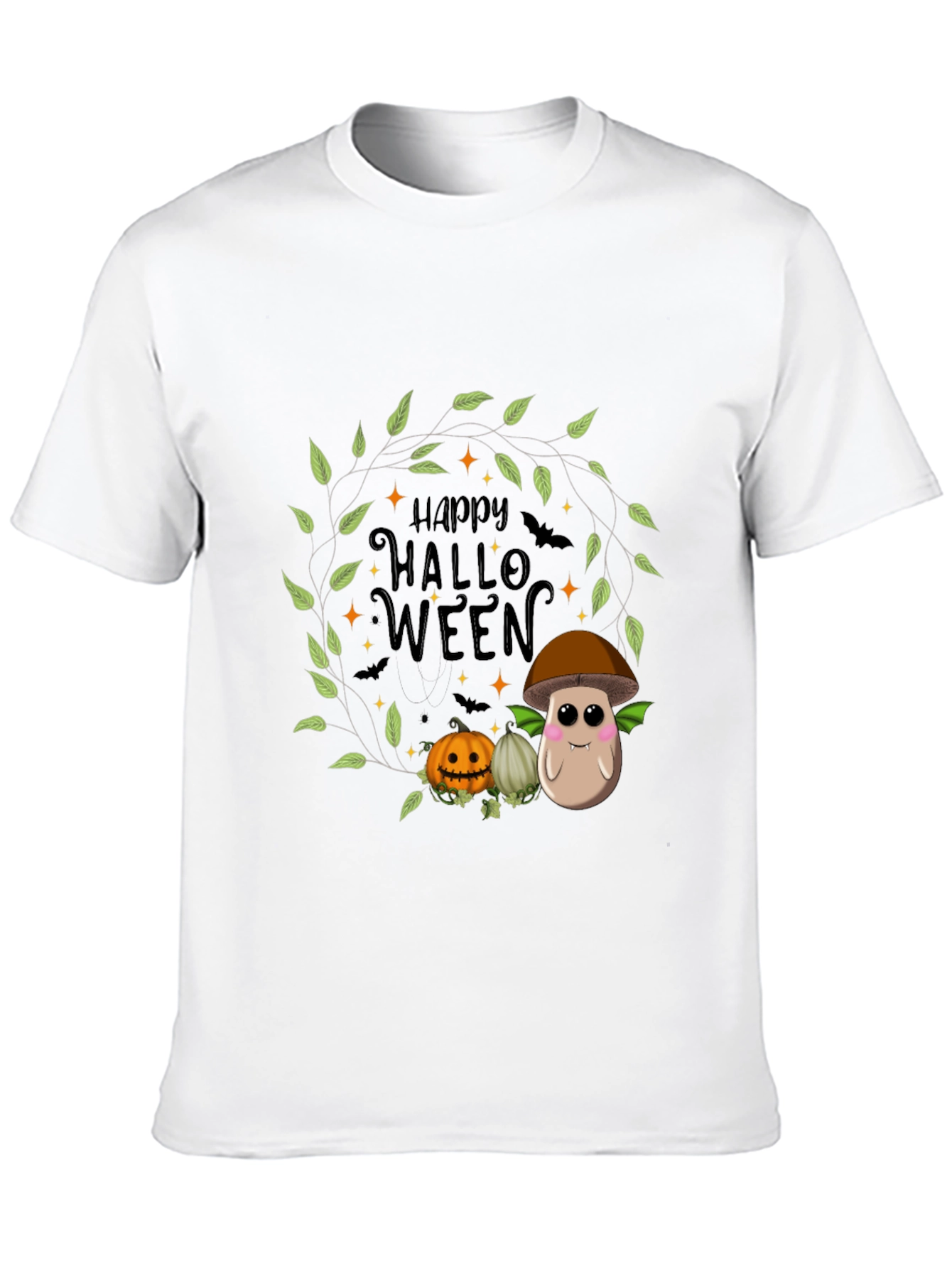 Happy Halloween T-Shirt with Mushroom and Pumpkin Design