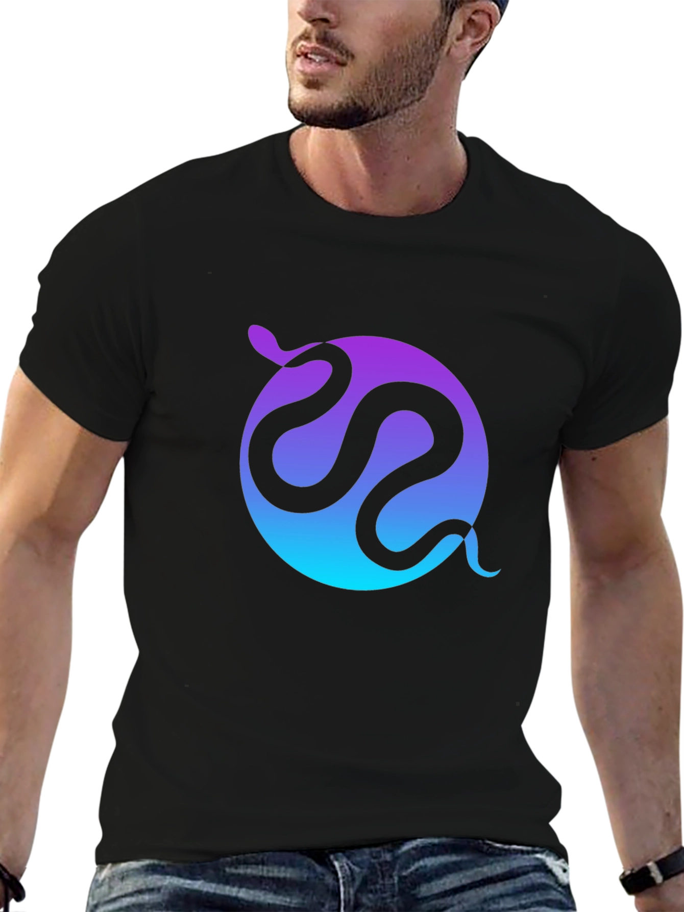 Gradient Snake Graphic Black T-Shirt