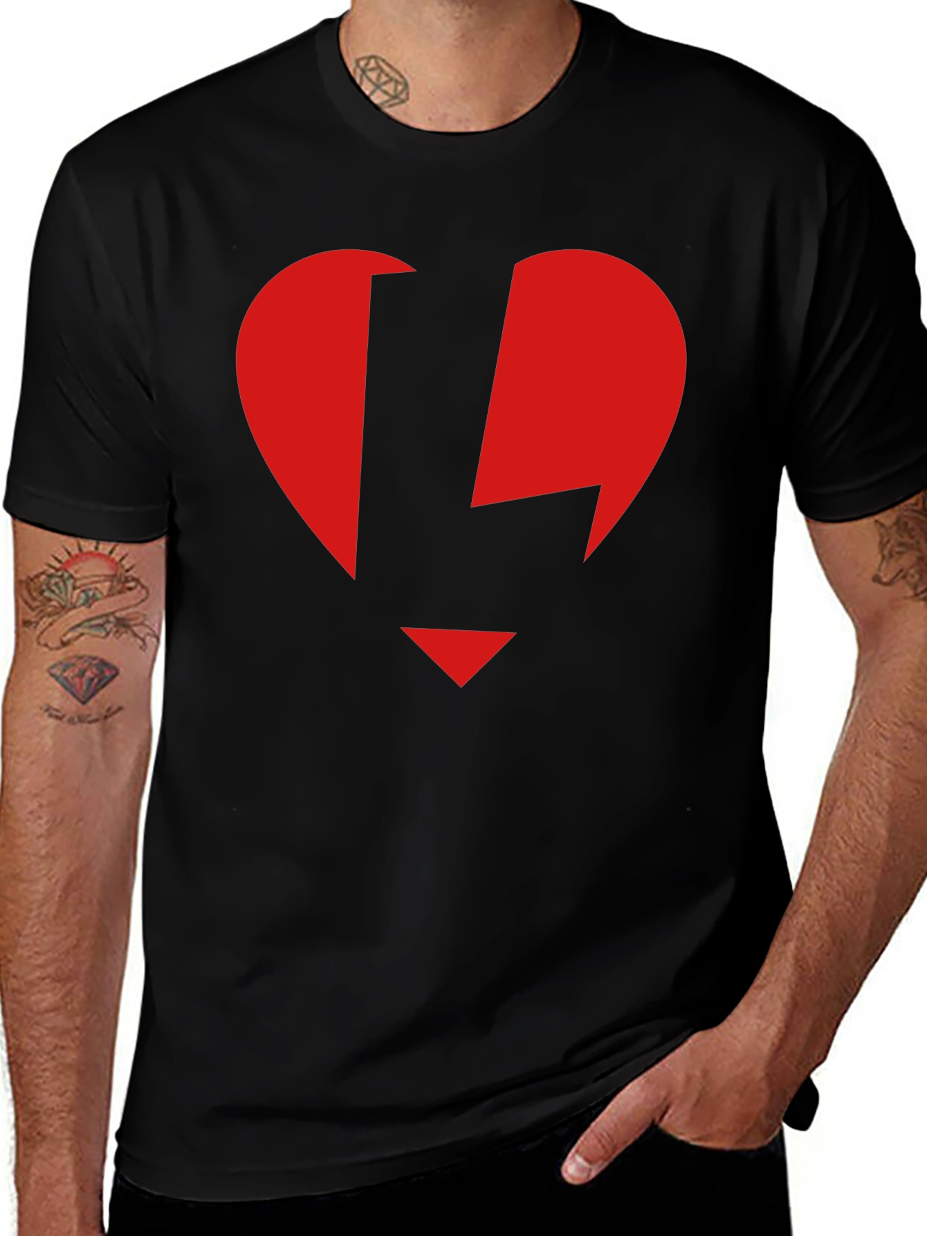 Red Heart Lightning Black T-Shirt