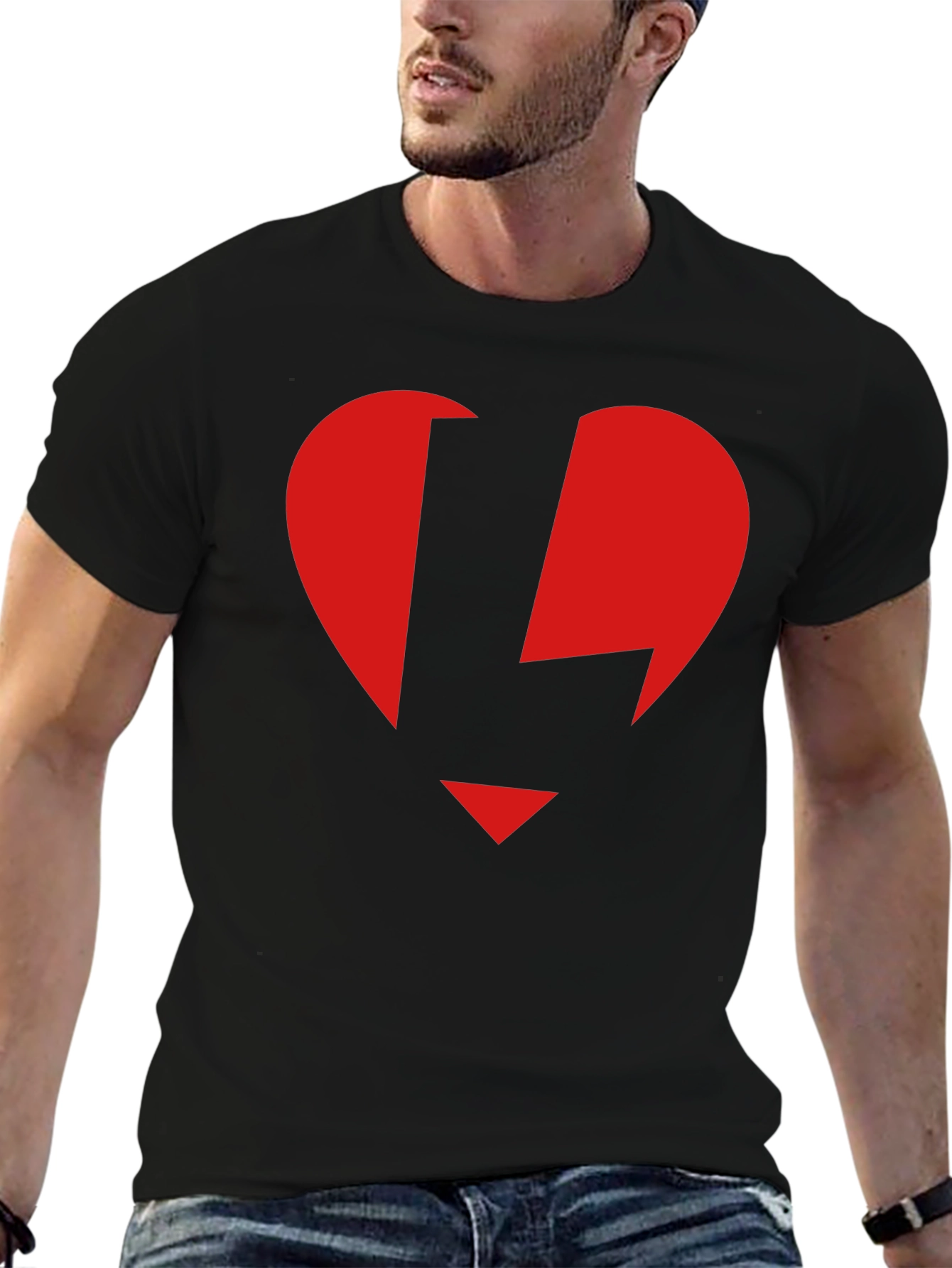 Red Heart Lightning Black T-Shirt