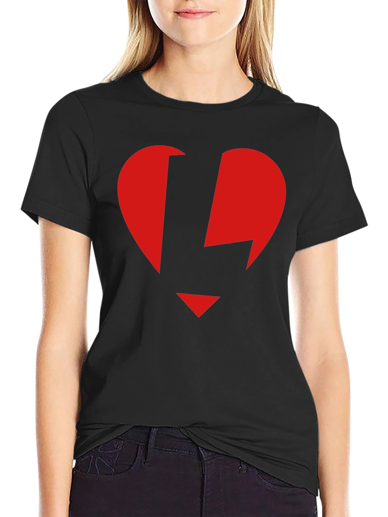Red Heart Lightning Black T-Shirt