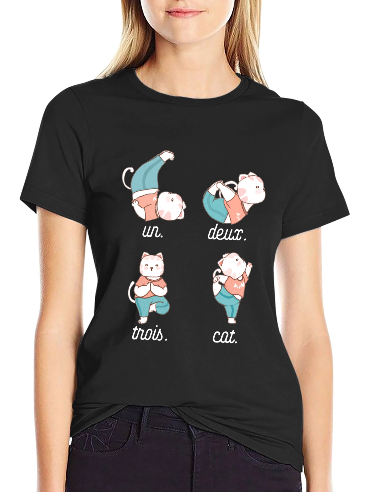 Yoga Cat T-Shirt - Humorous French Numbers Tee