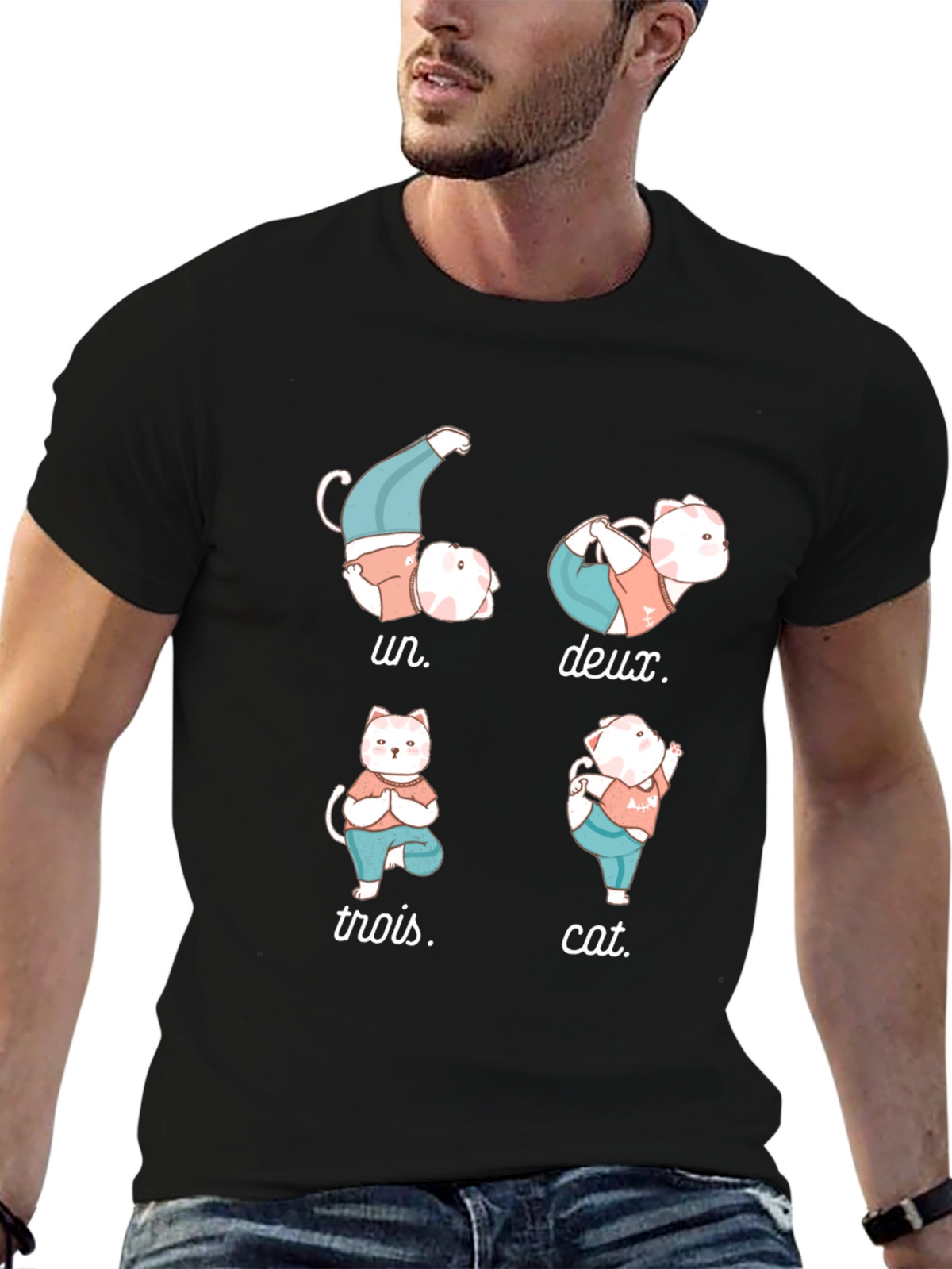 Yoga Cat T-Shirt - Humorous French Numbers Tee