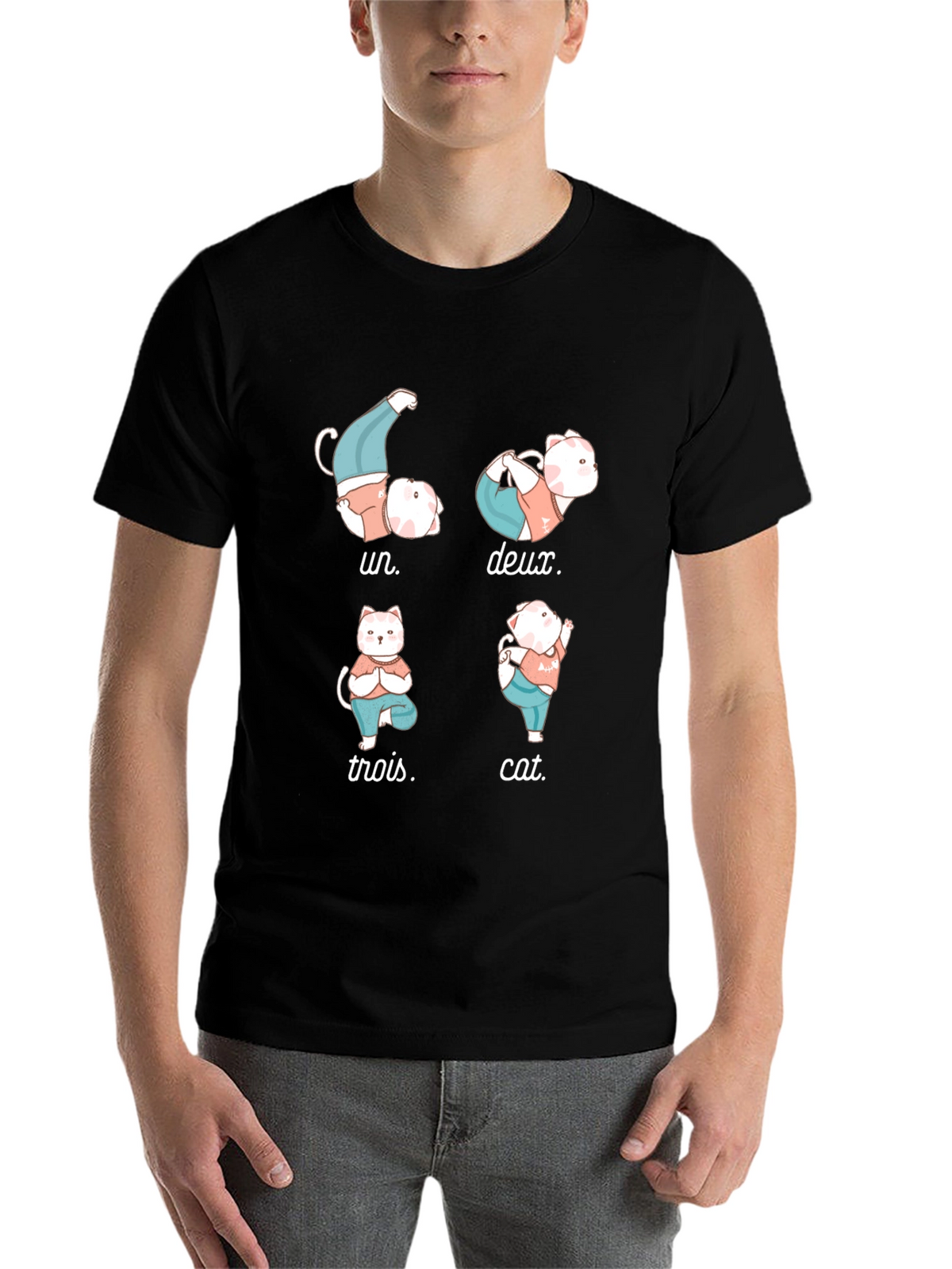 Yoga Cat T-Shirt - Humorous French Numbers Tee
