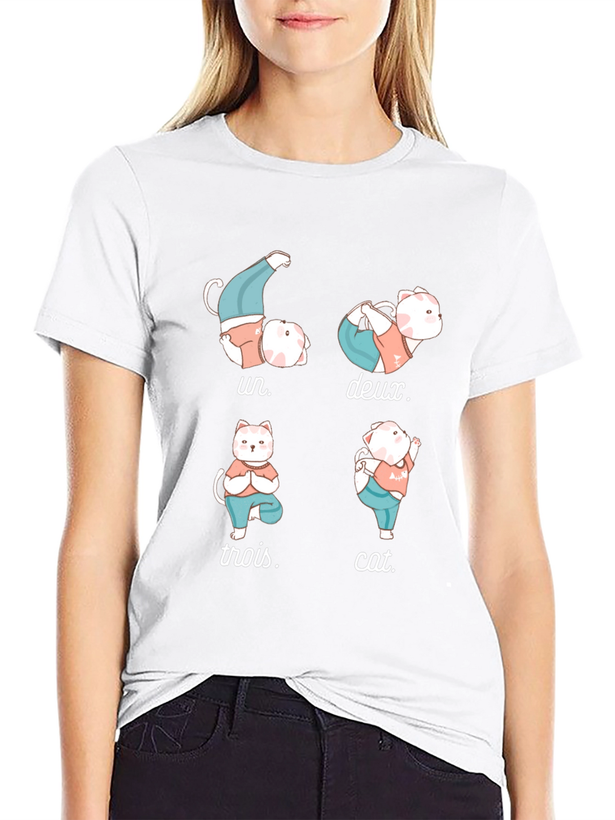 Yoga Cat T-Shirt - Humorous French Numbers Tee
