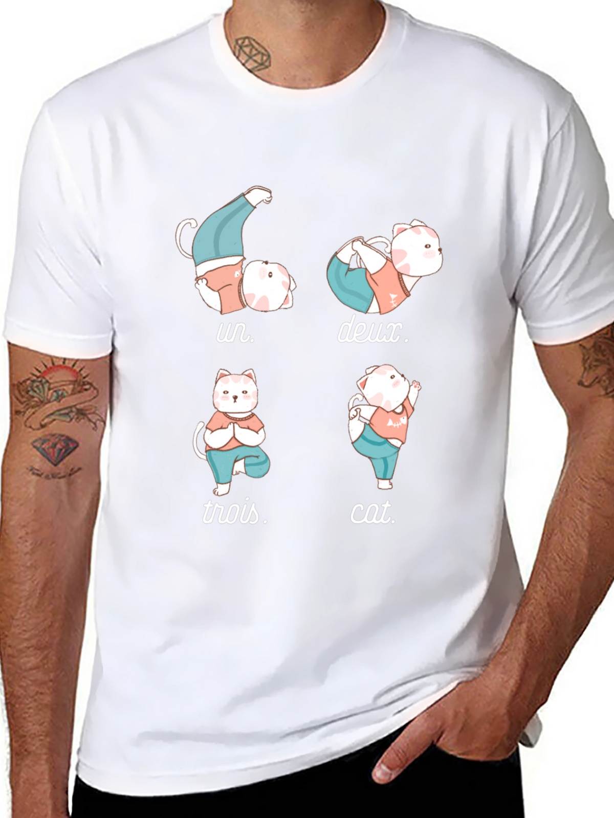 Yoga Cat T-Shirt - Humorous French Numbers Tee