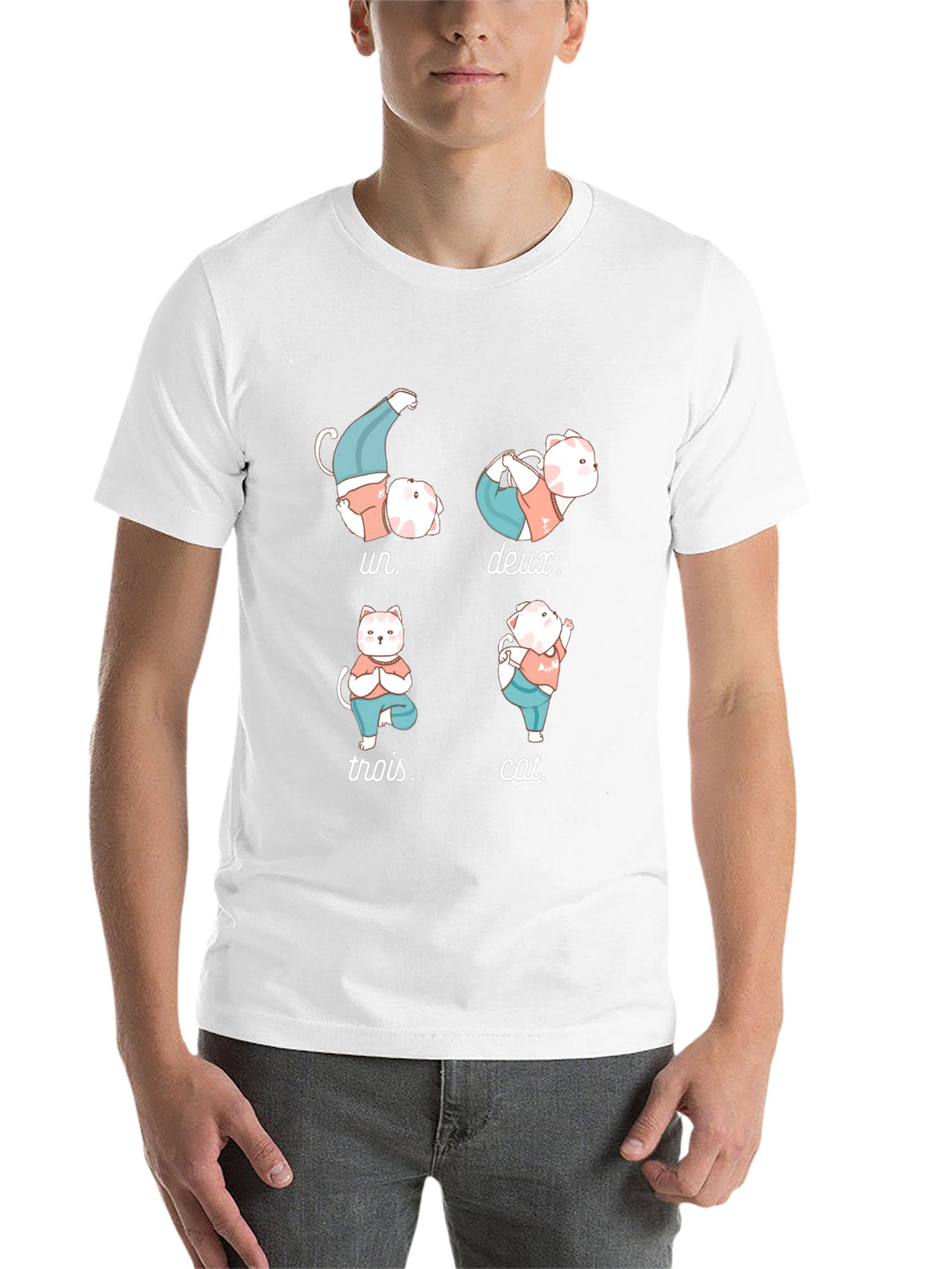 Yoga Cat T-Shirt - Humorous French Numbers Tee