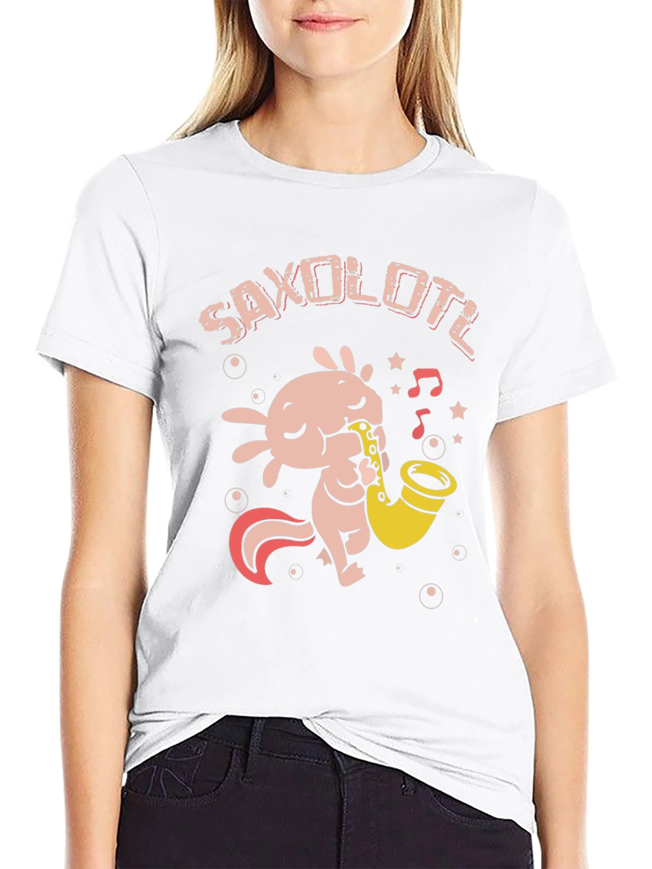Saxolotl Black T-Shirt - Axolotl Saxophone Player