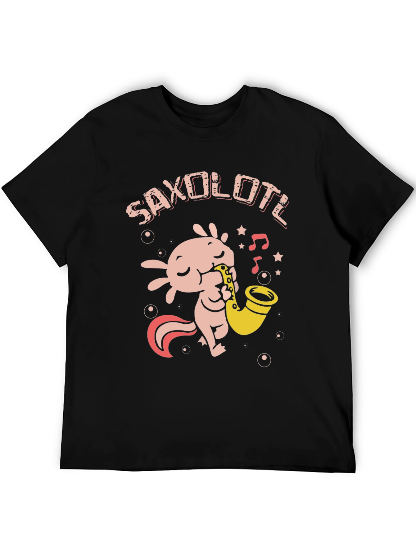 Saxolotl Black T-Shirt - Axolotl Saxophone Player