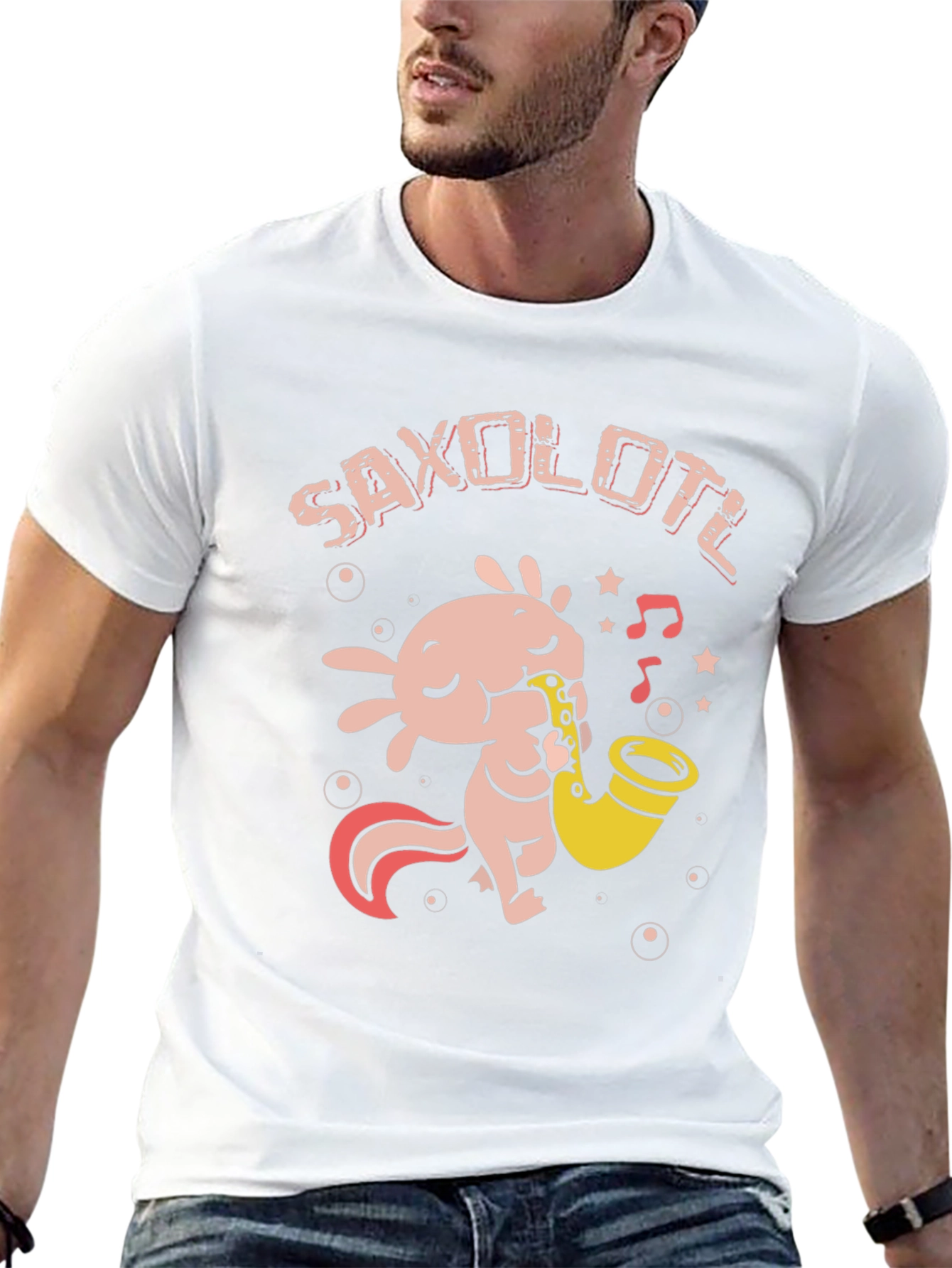 Saxolotl Black T-Shirt - Axolotl Saxophone Player