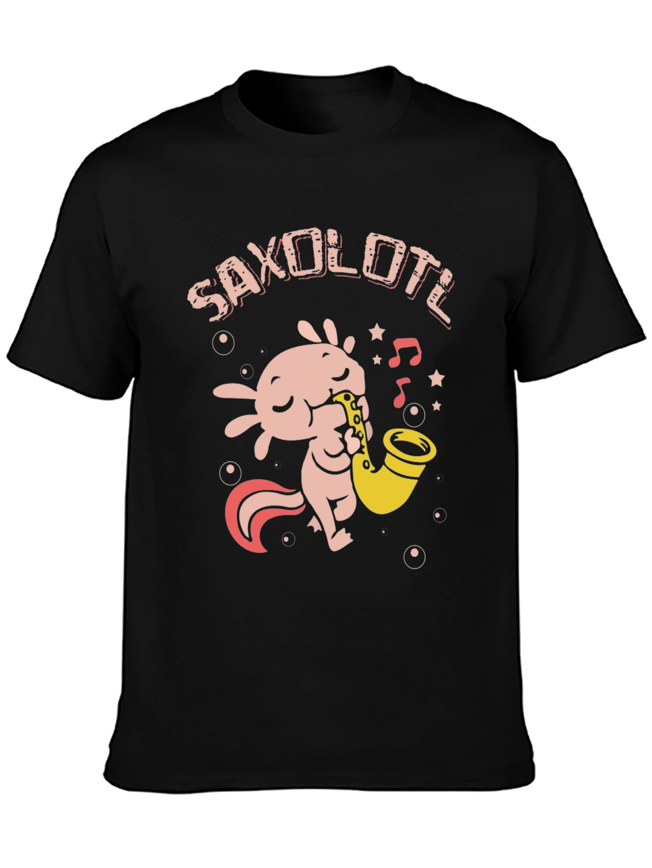 Saxolotl Black T-Shirt - Axolotl Saxophone Player