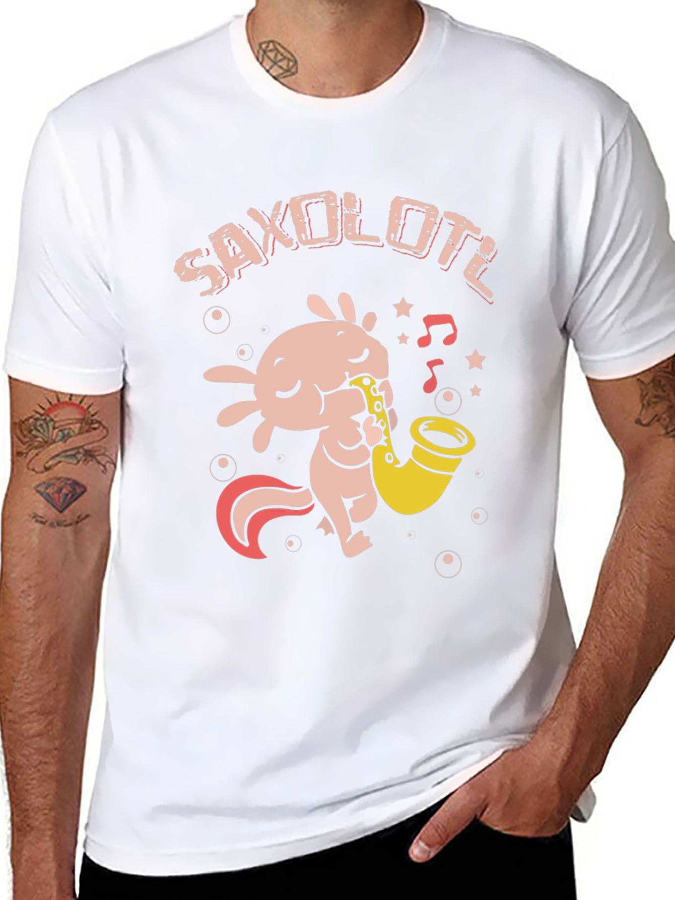 Saxolotl Black T-Shirt - Axolotl Saxophone Player