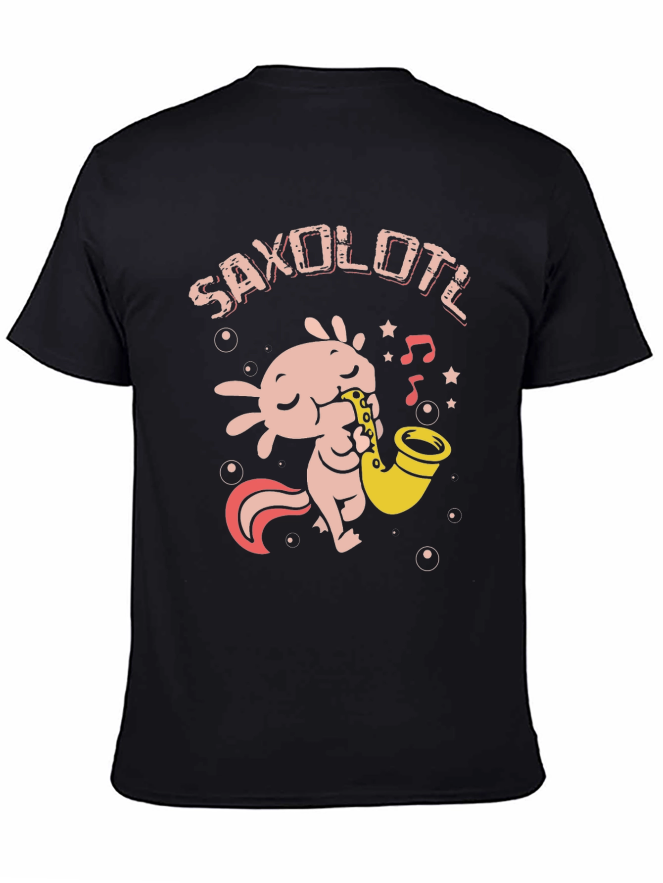 Saxolotl Black T-Shirt - Axolotl Saxophone Player