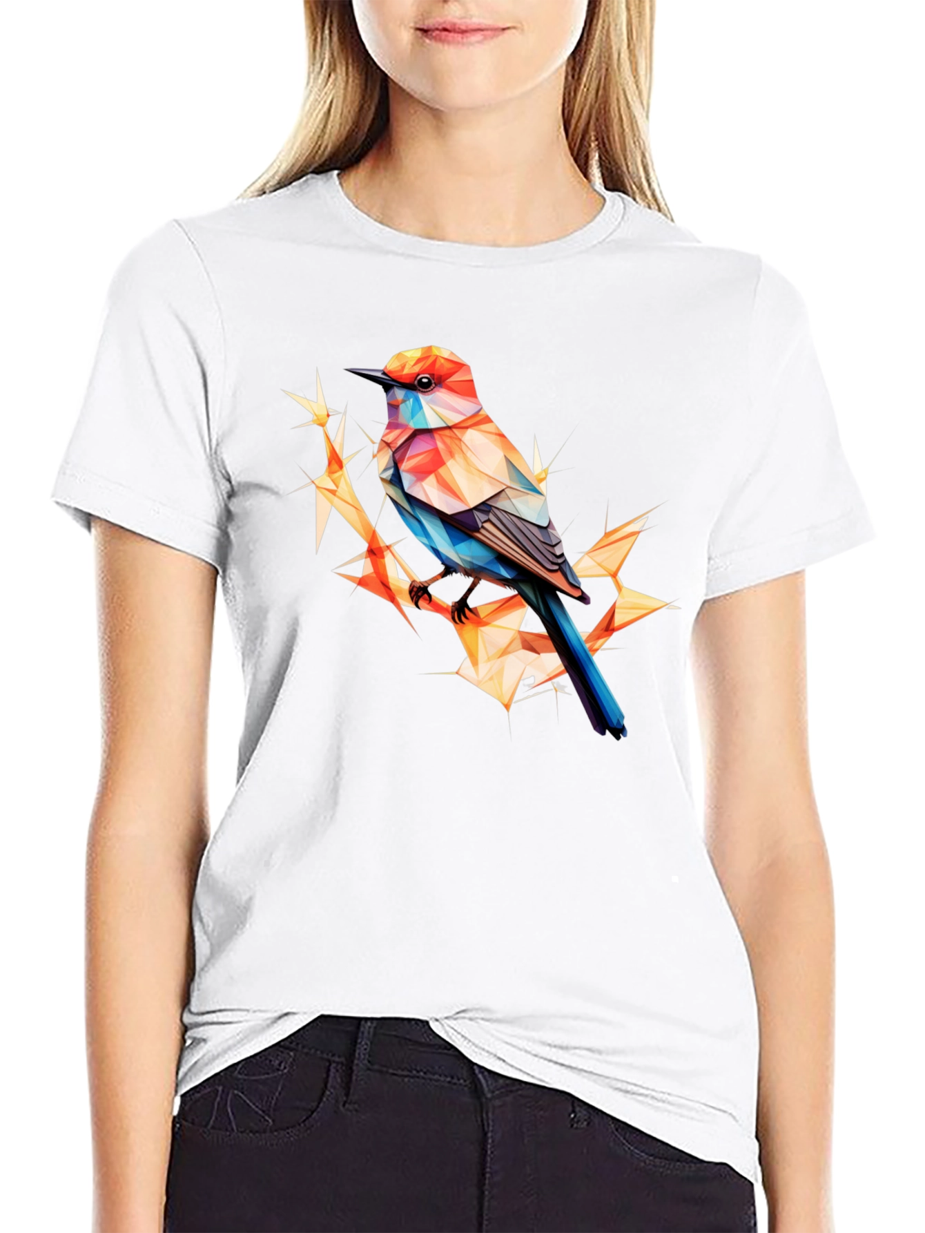 Geometric Bird Print Black T-Shirt