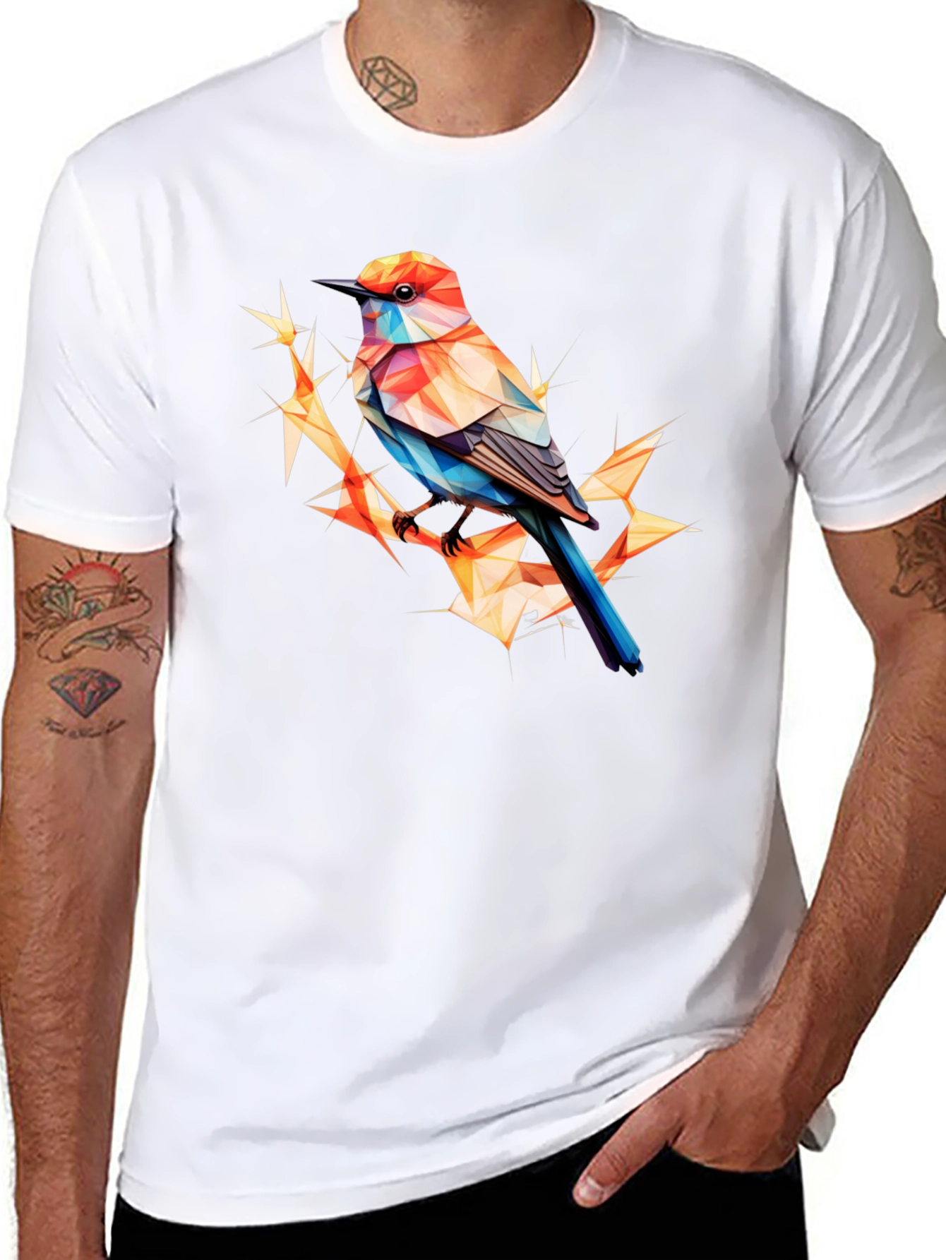 Geometric Bird Print Black T-Shirt