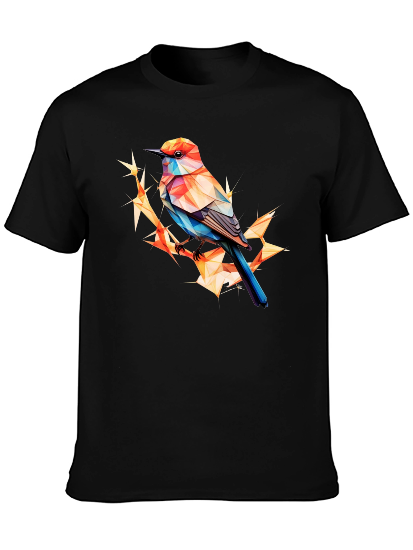 Geometric Bird Print Black T-Shirt