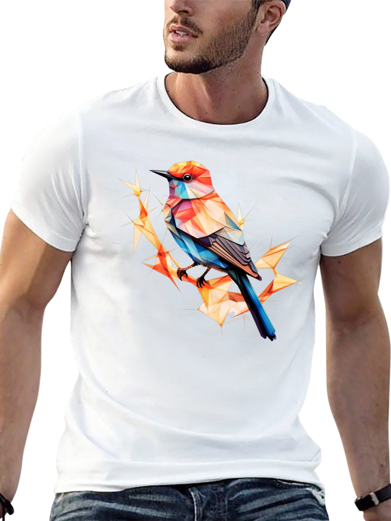 Geometric Bird Print Black T-Shirt