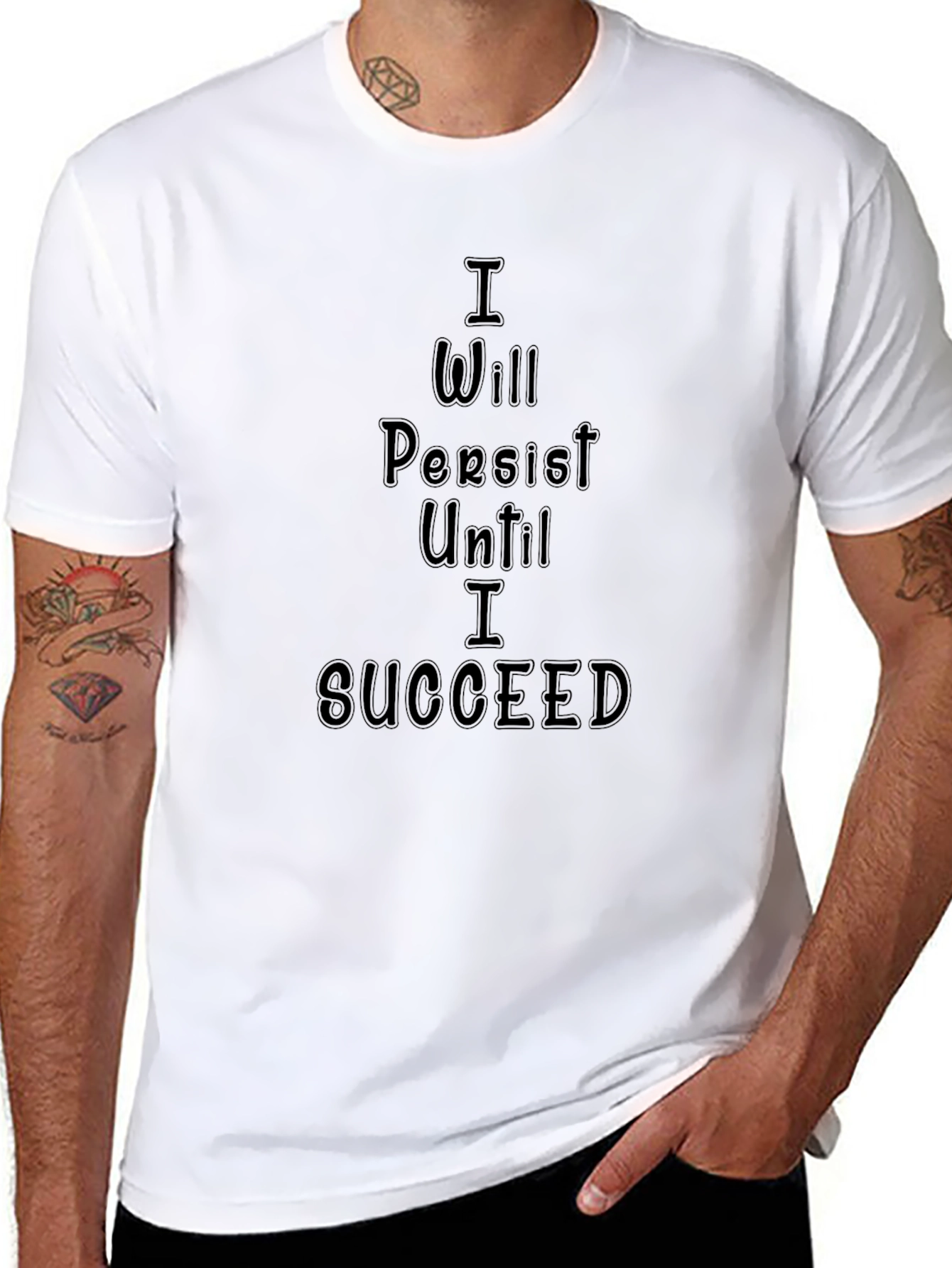 Motivational Black T-Shirt - Persist Until I Succeed