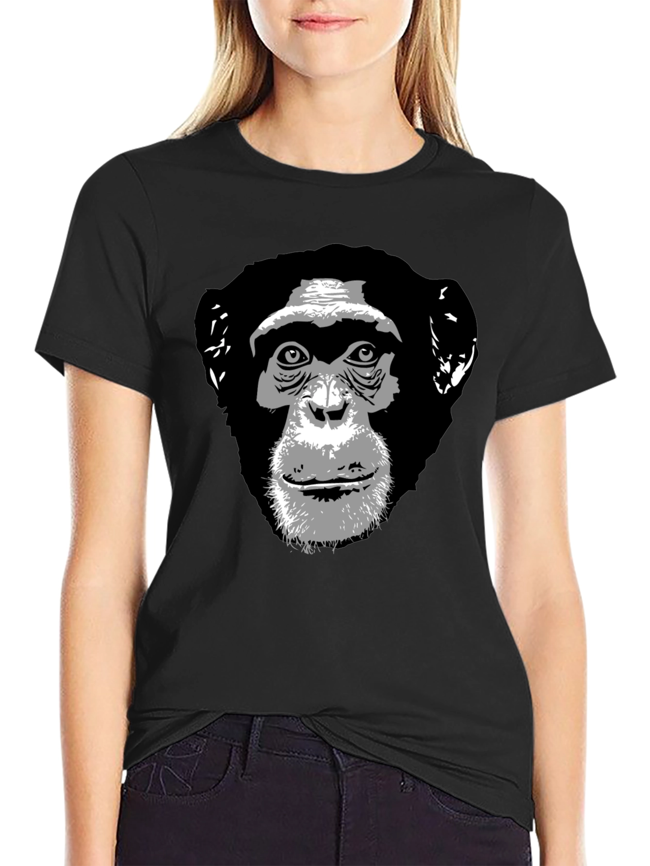 Chimpanzee Graphic Print Black T-Shirt