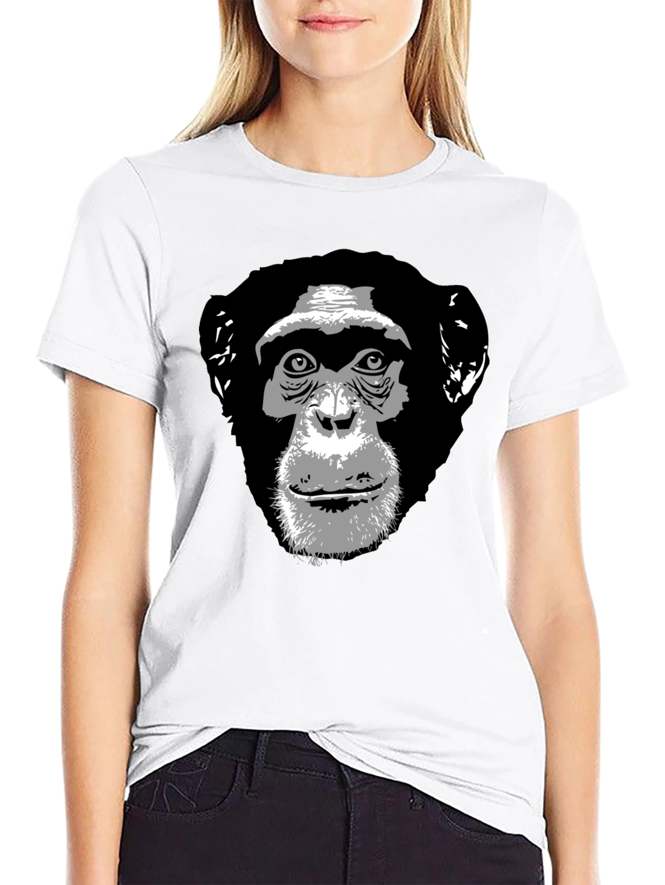 Chimpanzee Graphic Print Black T-Shirt
