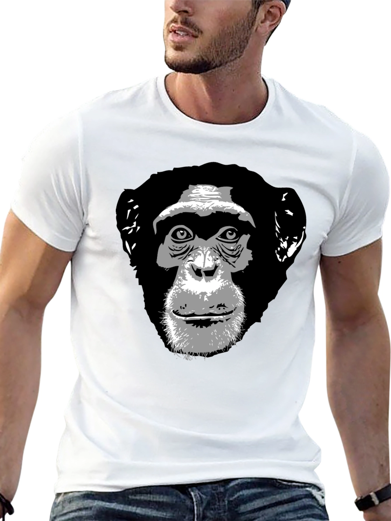 Chimpanzee Graphic Print Black T-Shirt