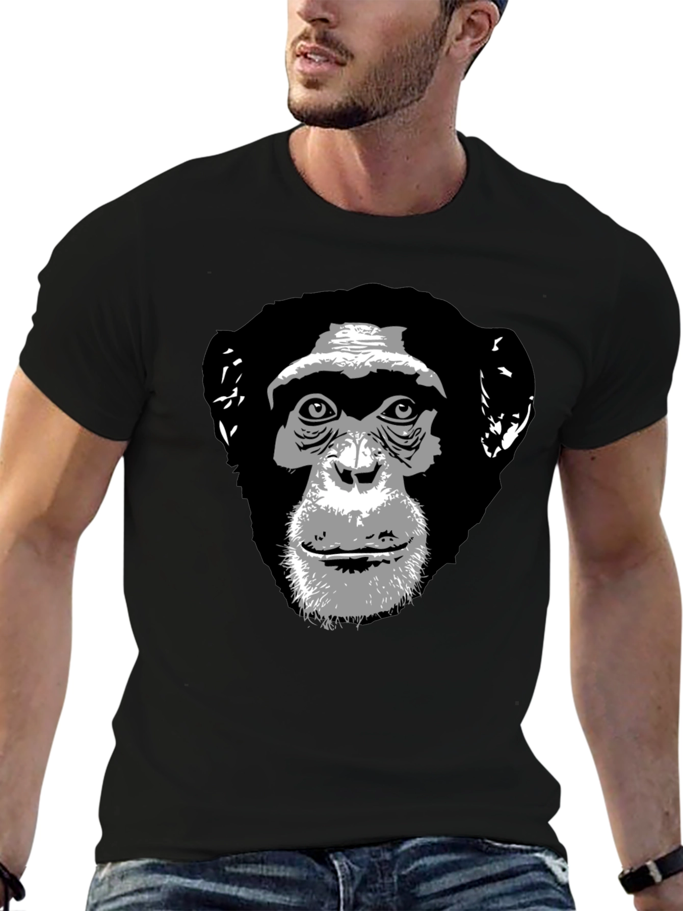 Chimpanzee Graphic Print Black T-Shirt
