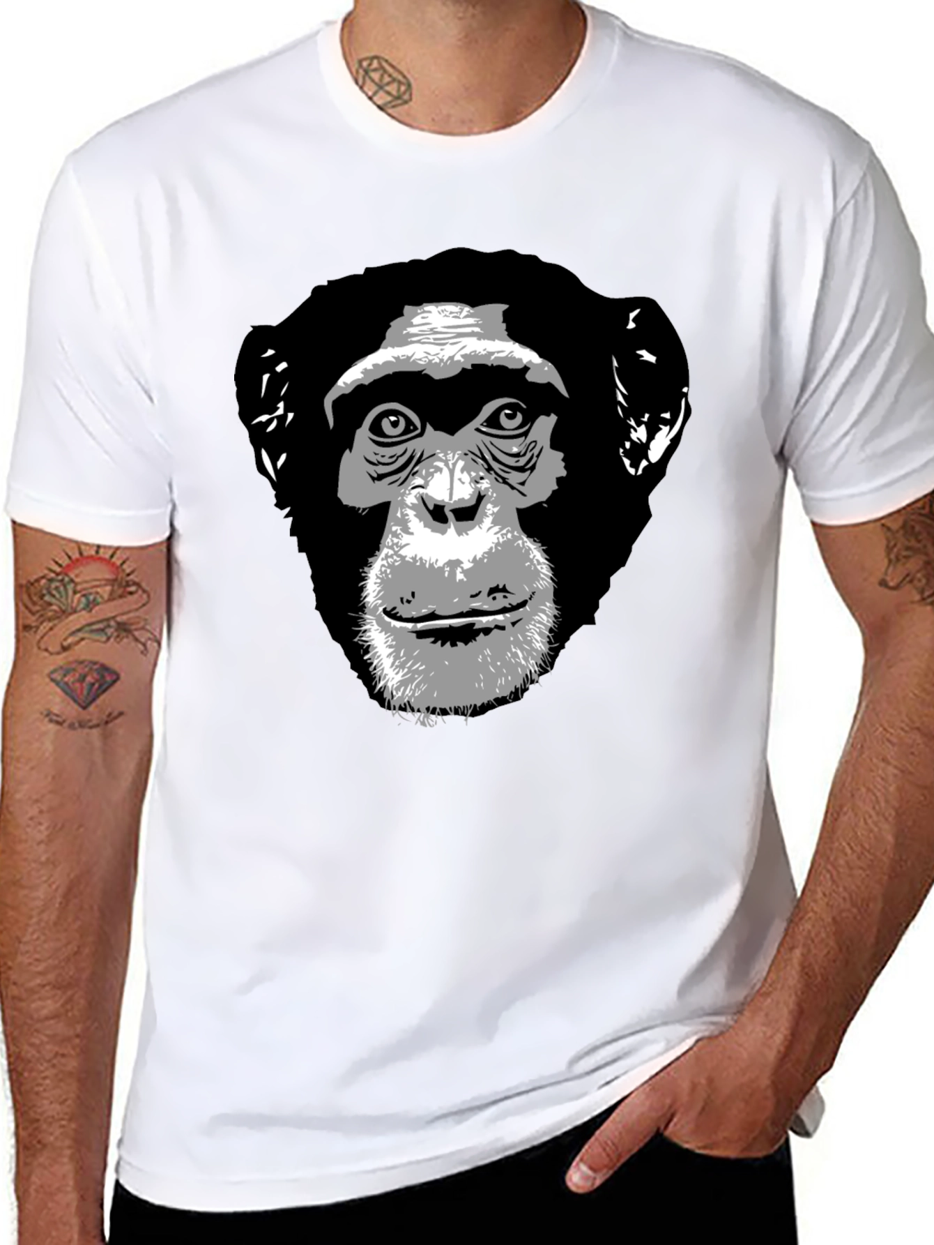 Chimpanzee Graphic Print Black T-Shirt